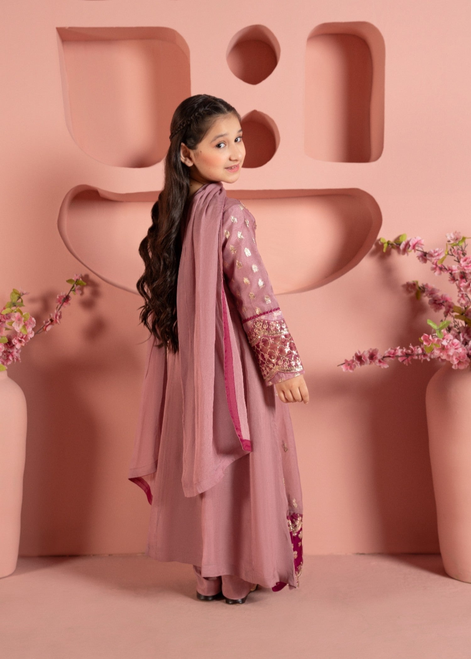 chiffon Pishwas in Zinnia pink