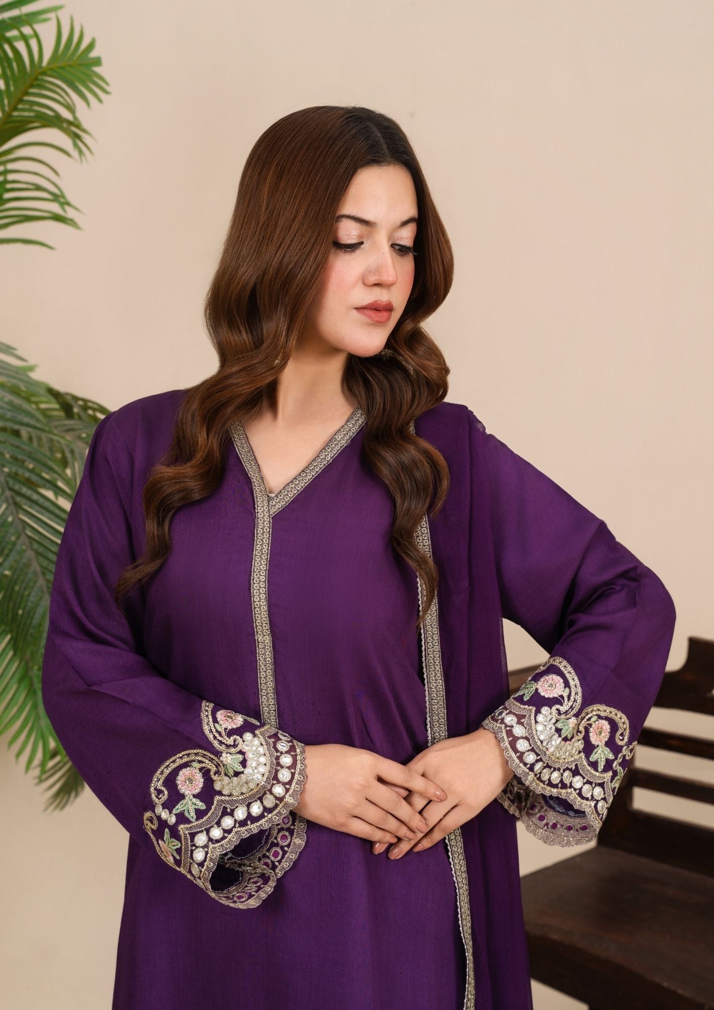 viscose thai silk Kurta Set in Plum