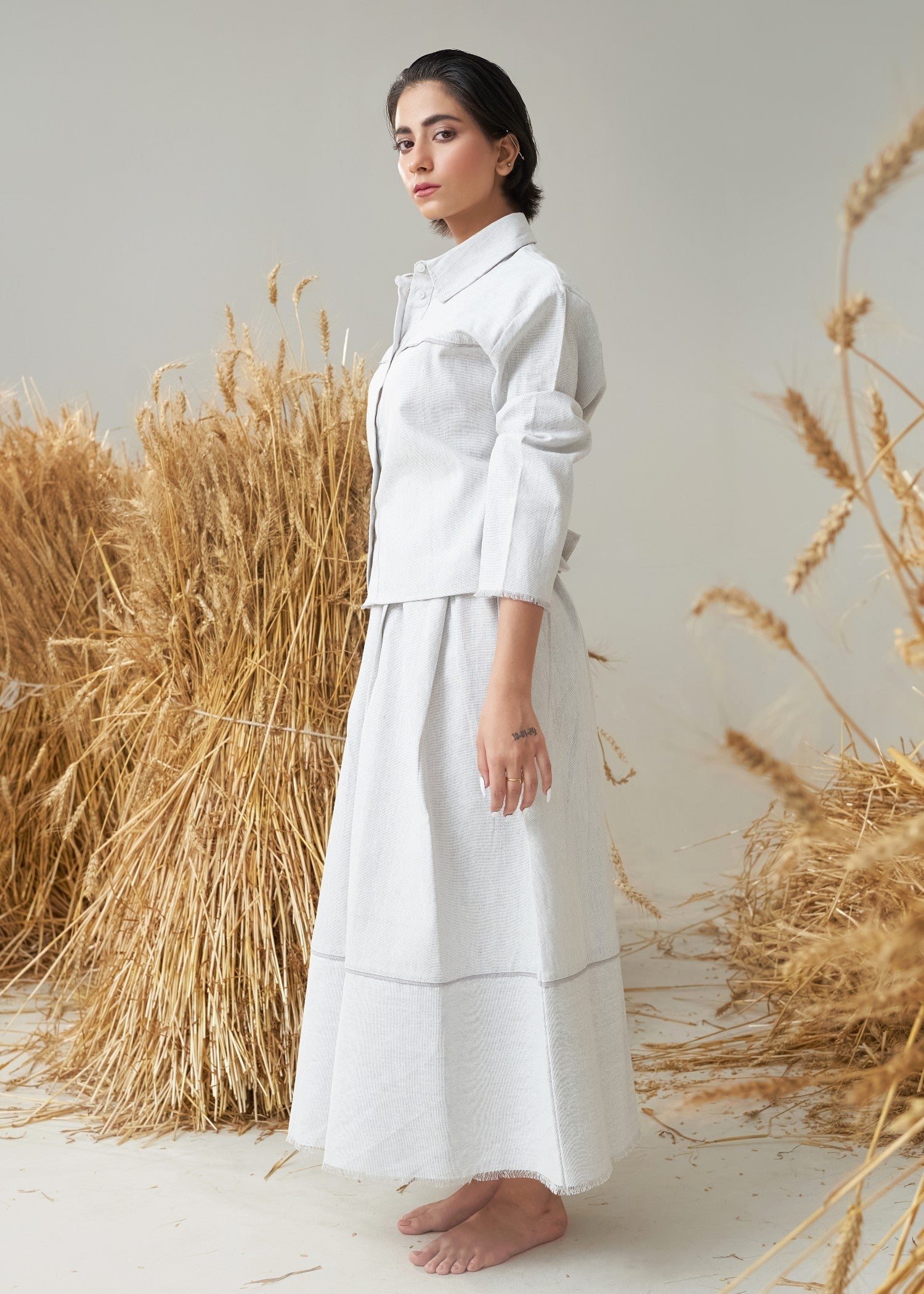 textured linen Skirt in Grey