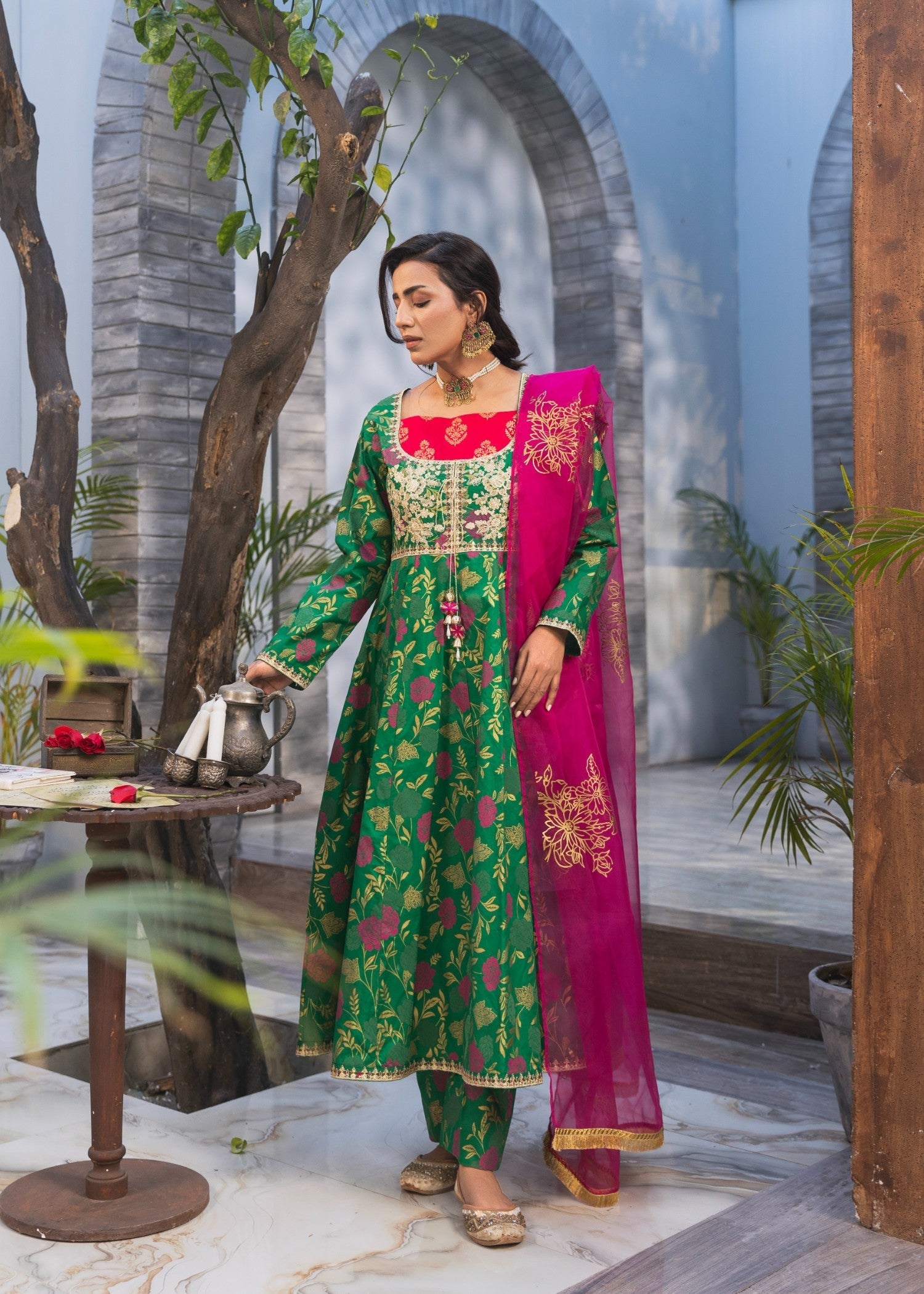 cotton Pishwas in Green