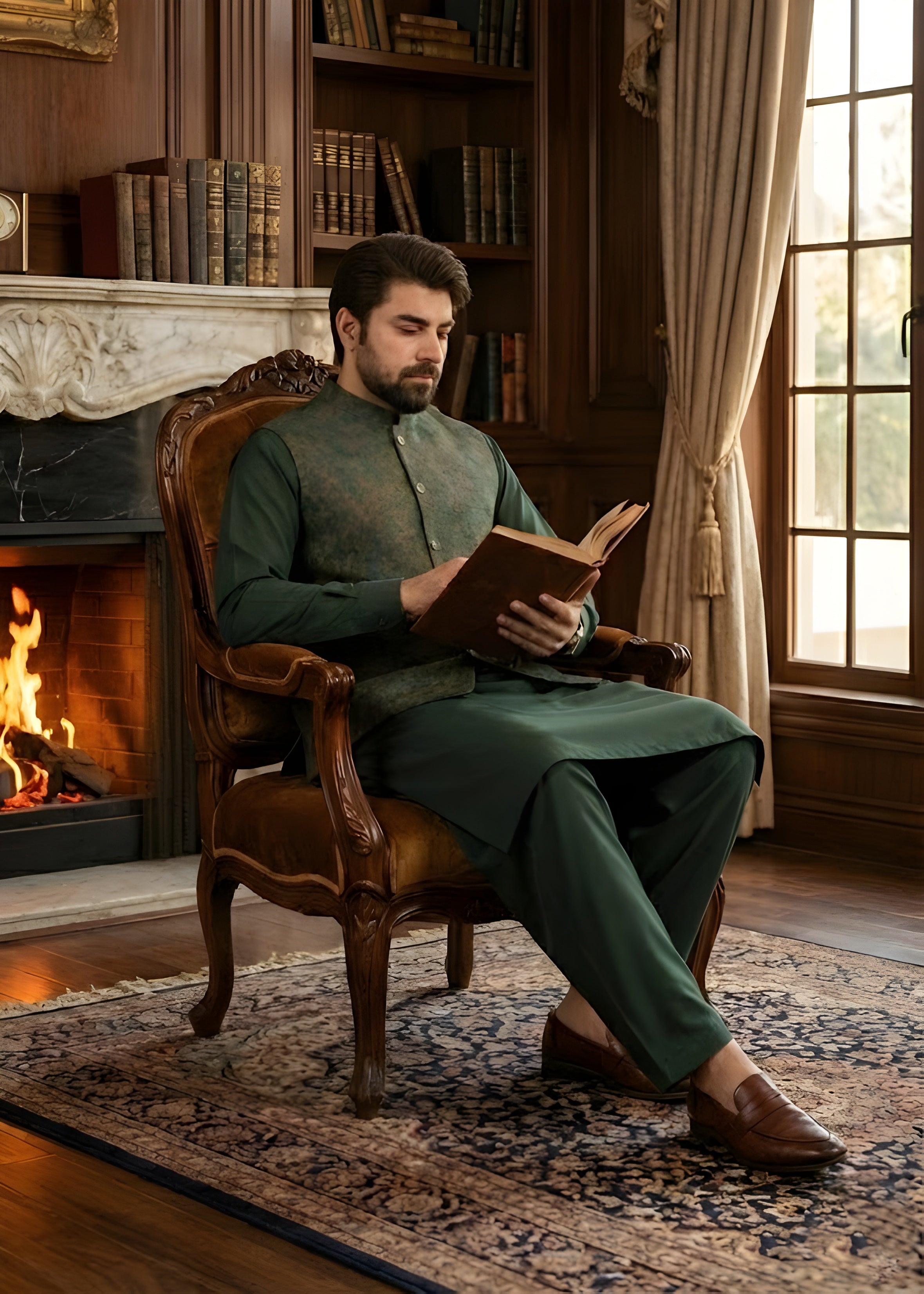 self jacquard Waistcoat in Green by The Great Masters (TGM)