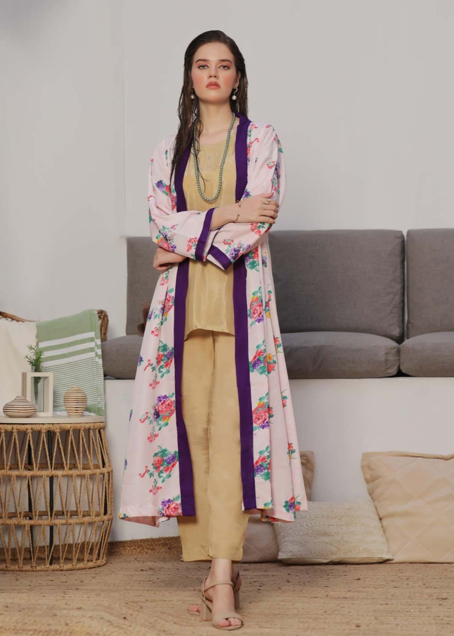 swiss lawn Gown in Pink