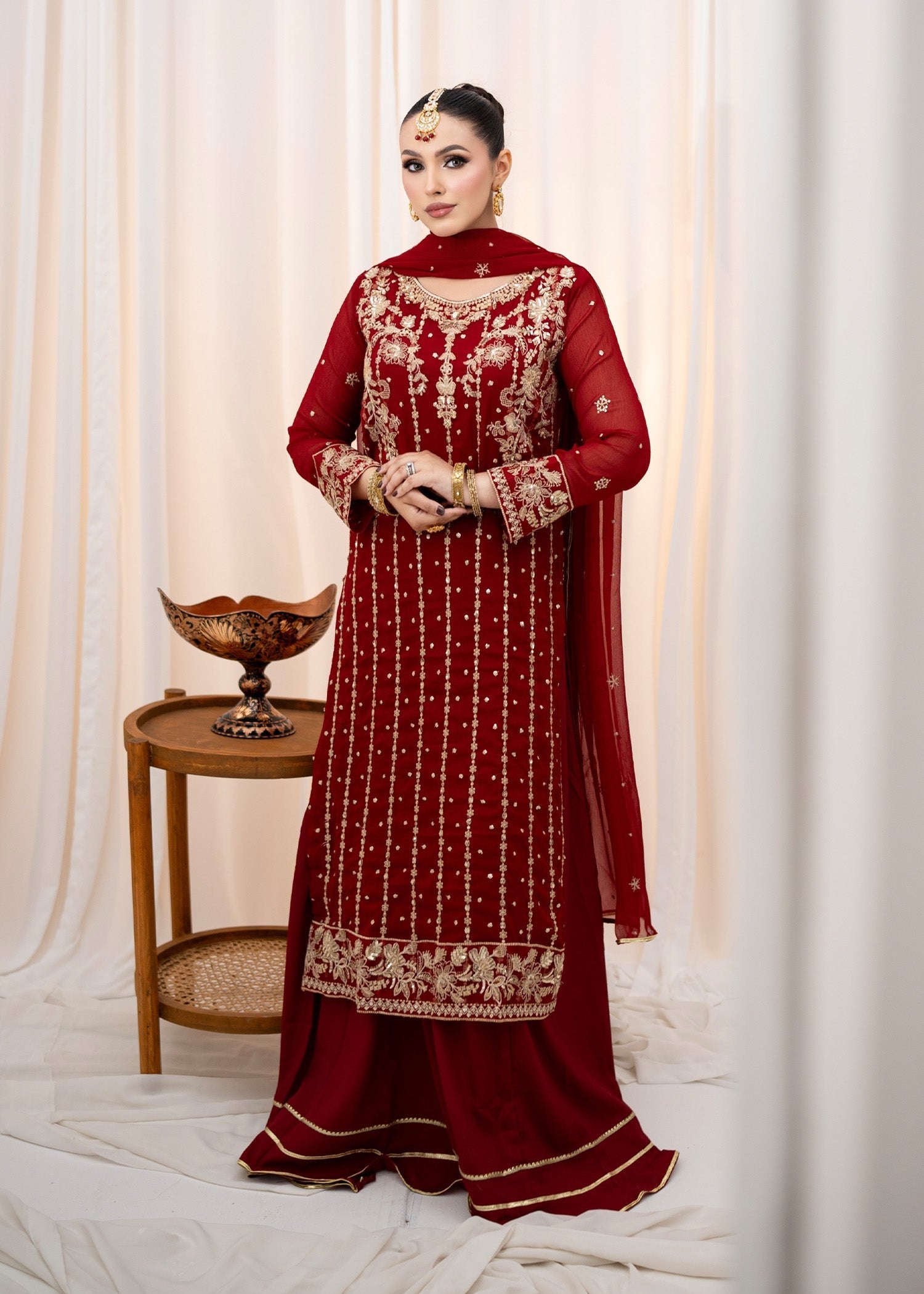 chiffon Lehenga in Maroon