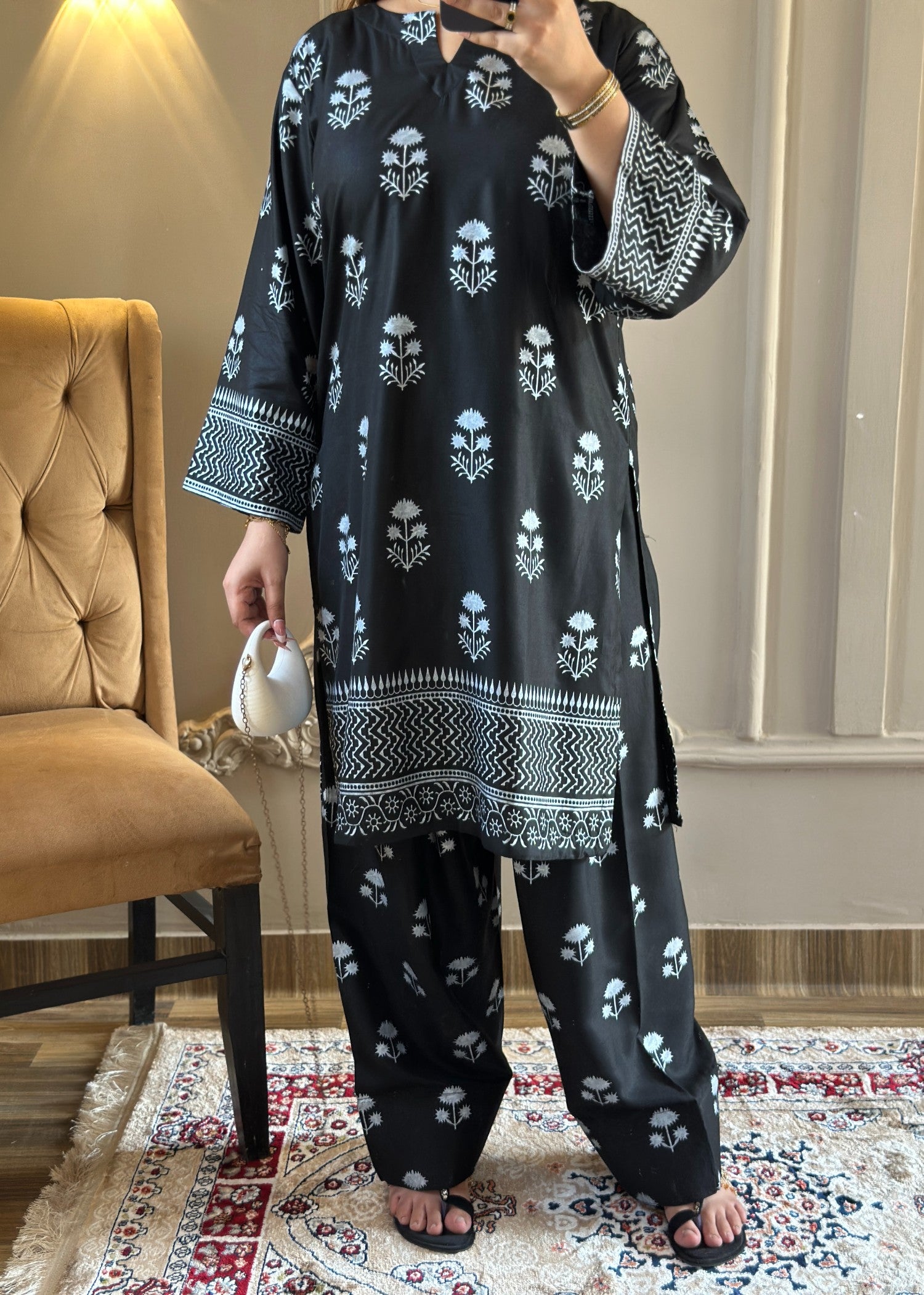 arabic lawn Co Ord Sets in Black