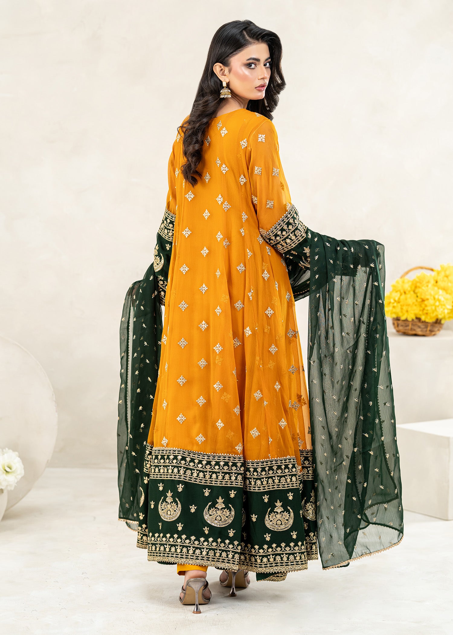 chiffon Anarkali in Mustard