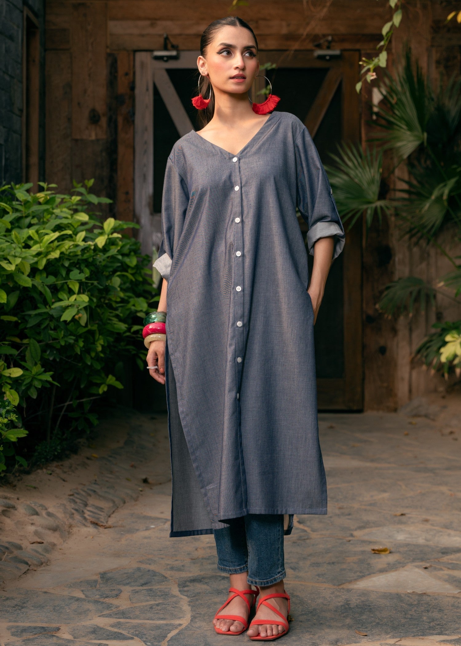 cotton Kurti in Slate grey