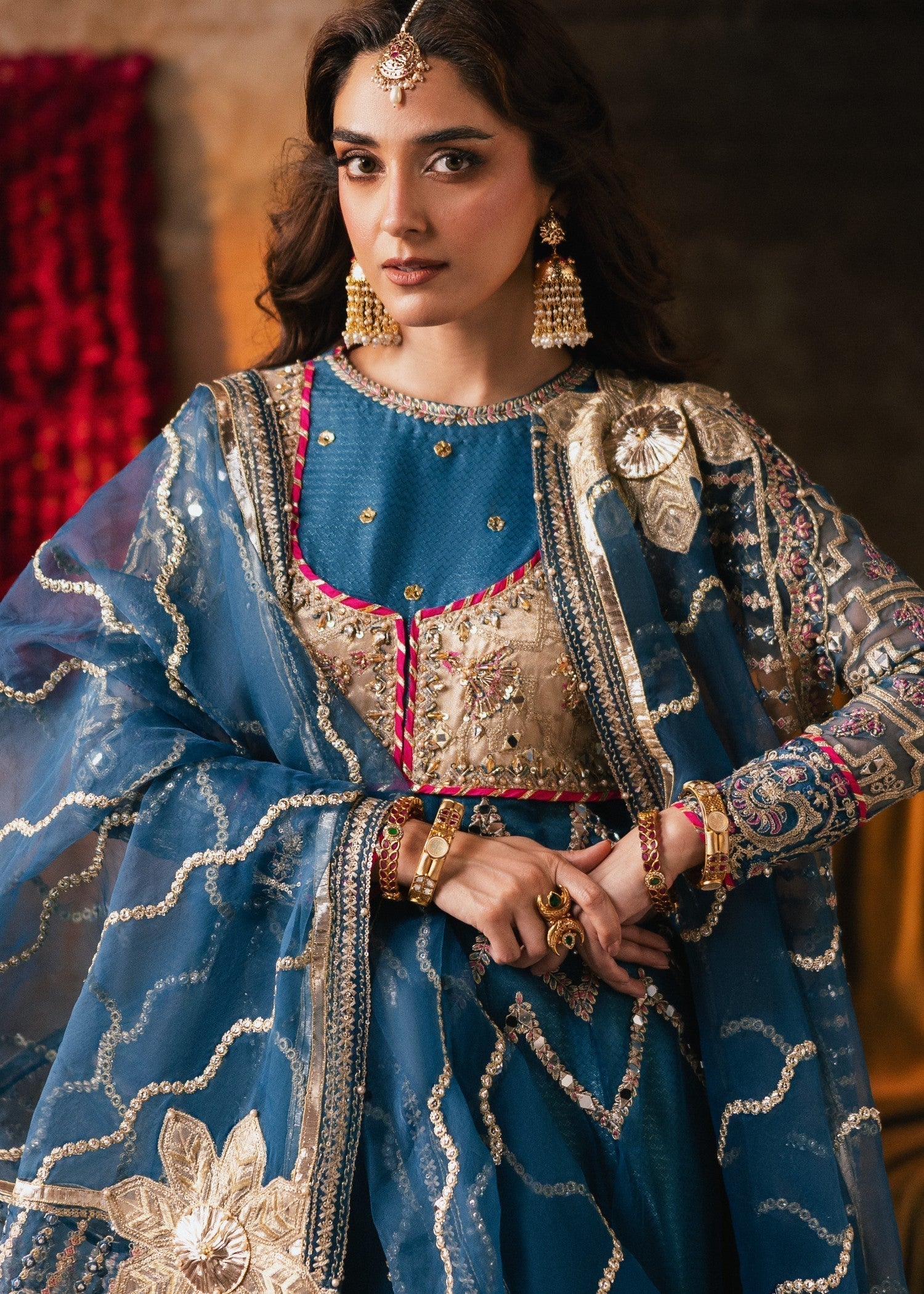 organza Pishwas in Blue