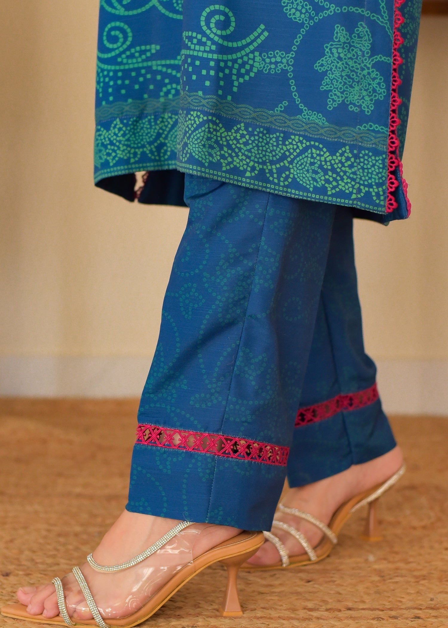slub cambric Kurta Set in Royal blue