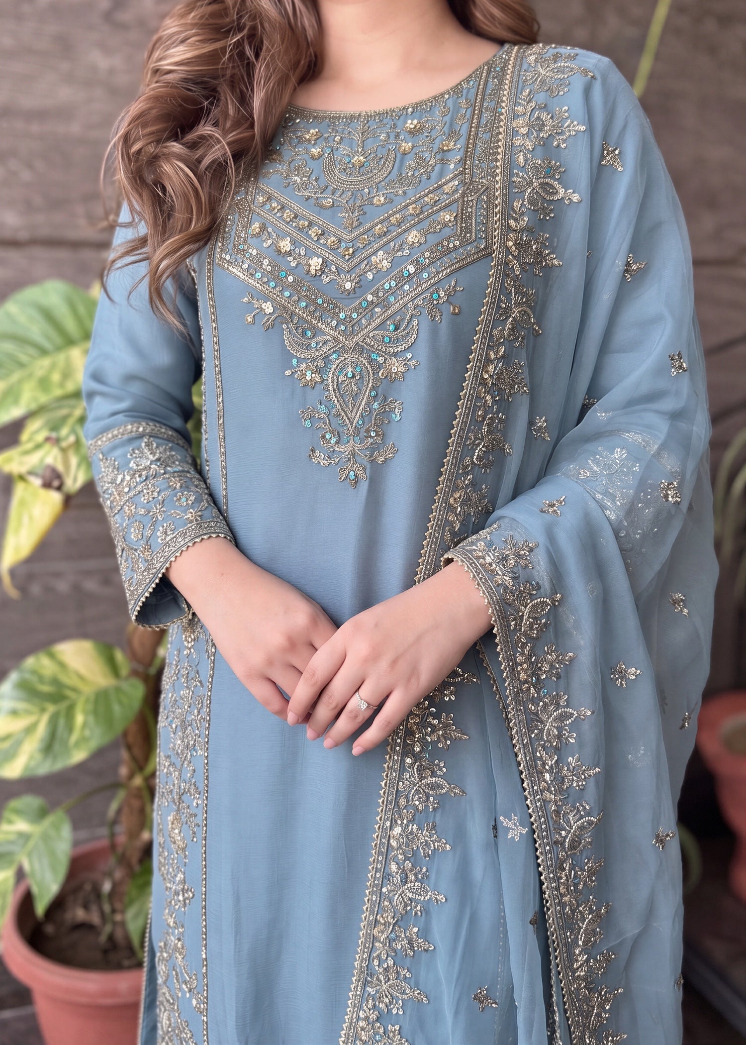 chiffon Sharara in Ice blue