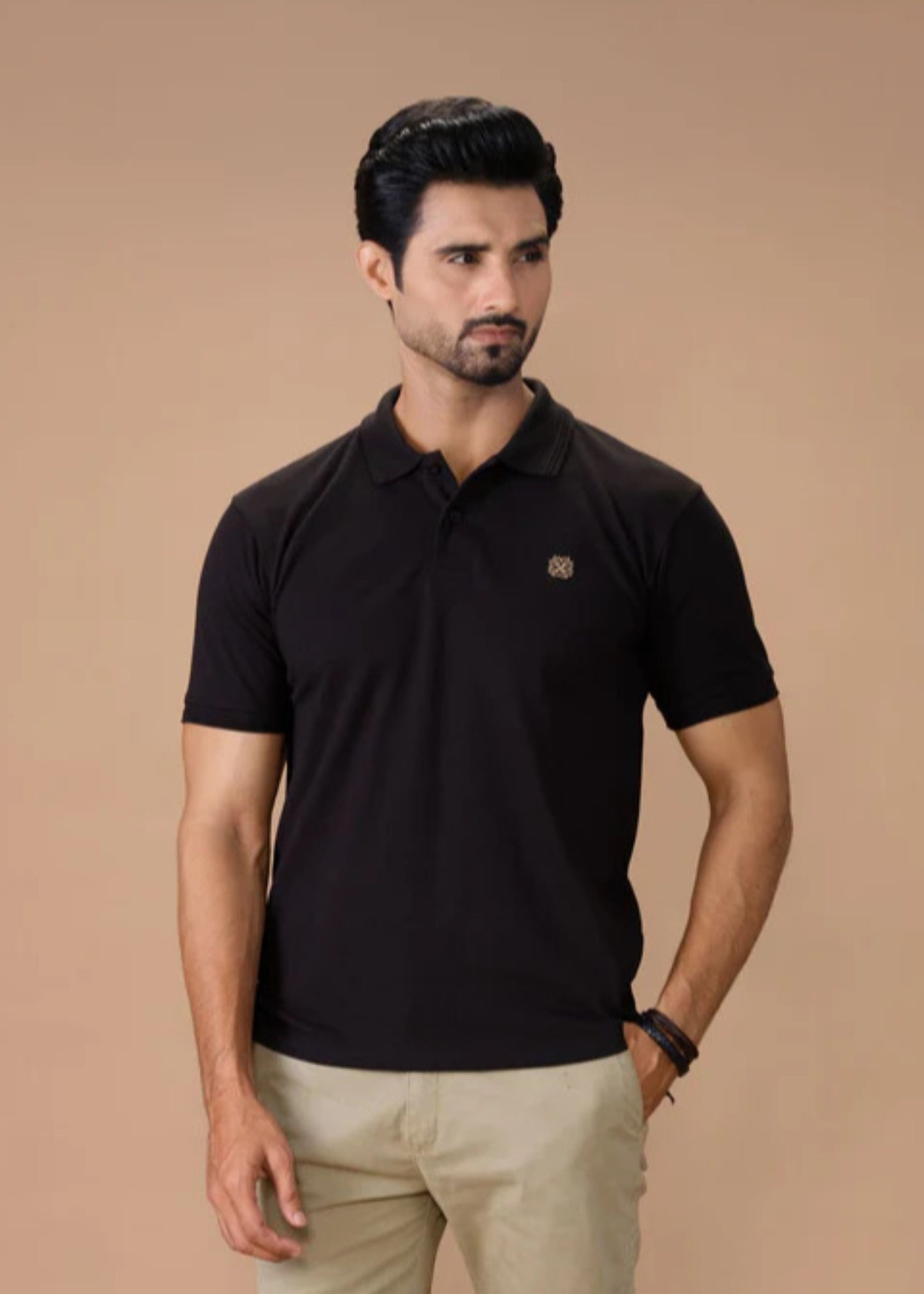 cotton pique Polo Shirt in Black
