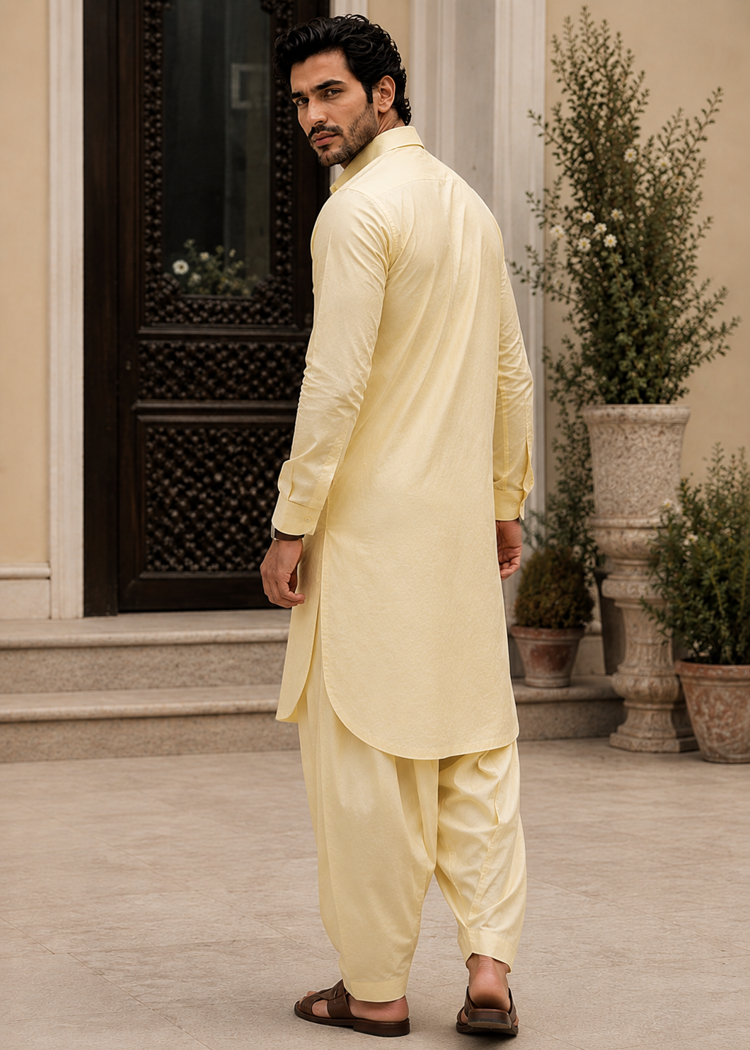 cotton Shalwar Kameez in Lemon