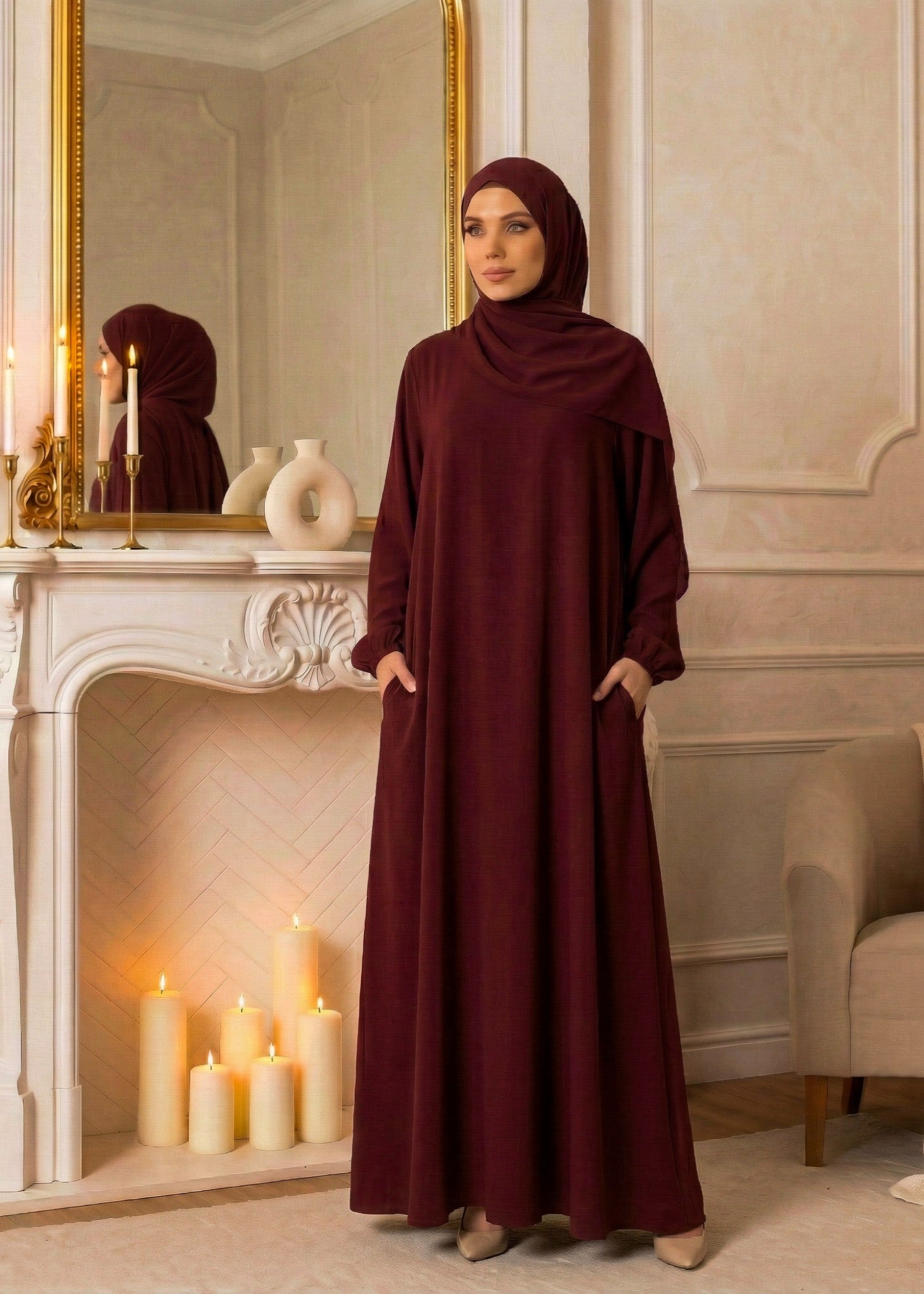 nidha Abaya in Maroon