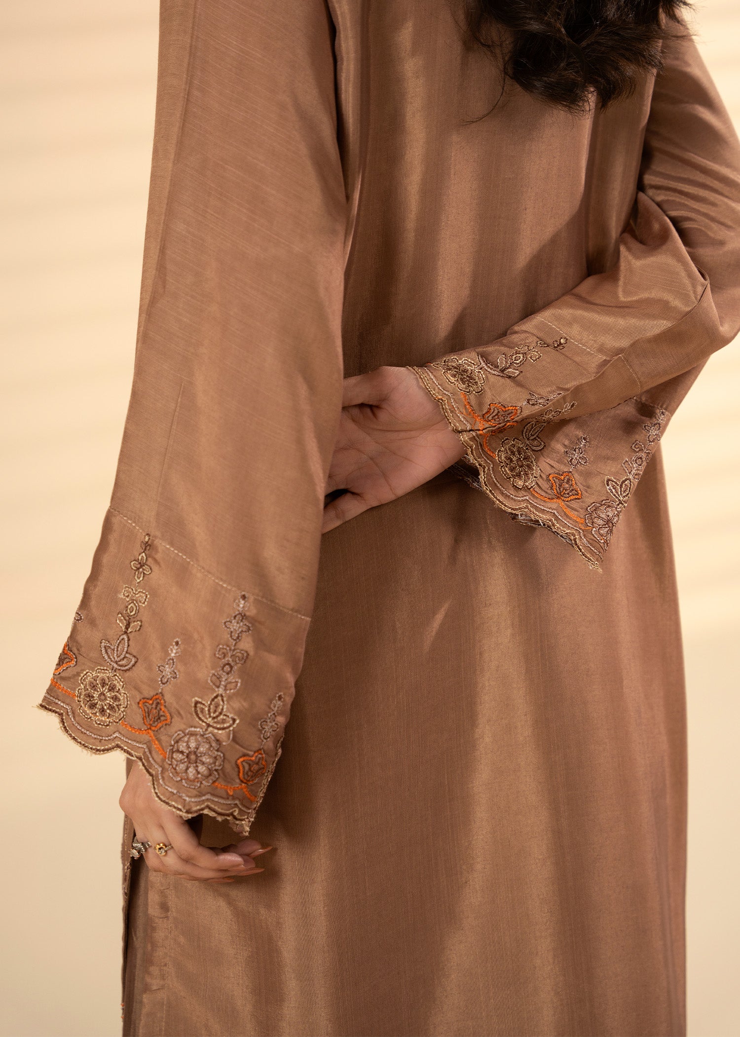 viscose raw silk Kurta Set in Brown