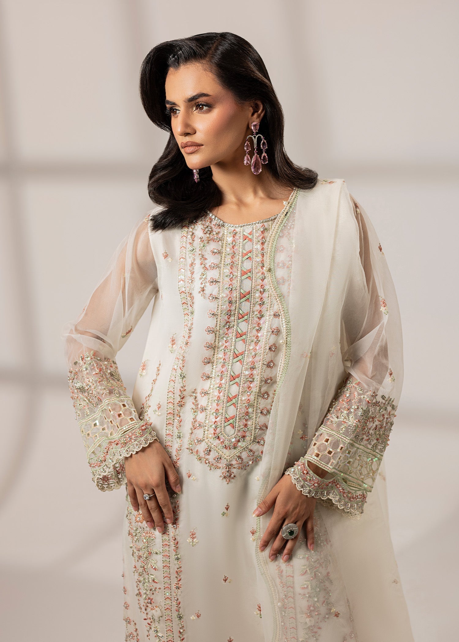 organza Kurta Set in Ivory