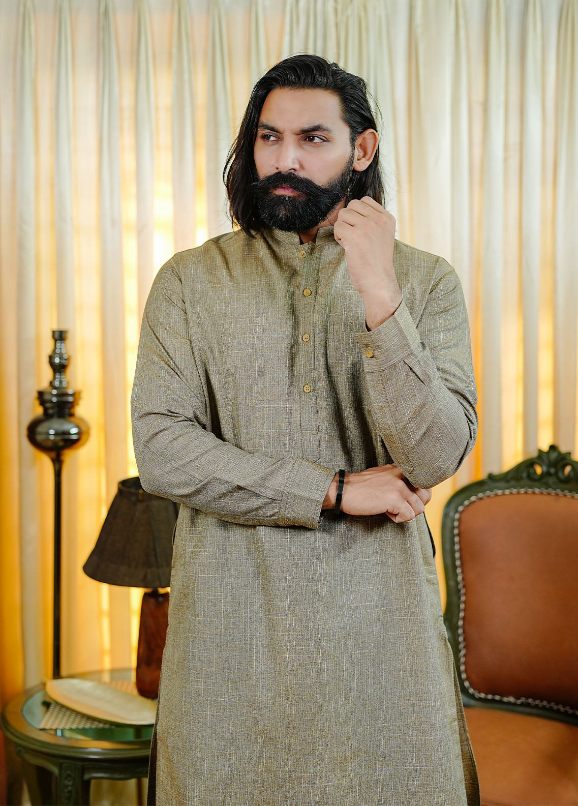 cotton viscose Shalwar Kameez in Wheat