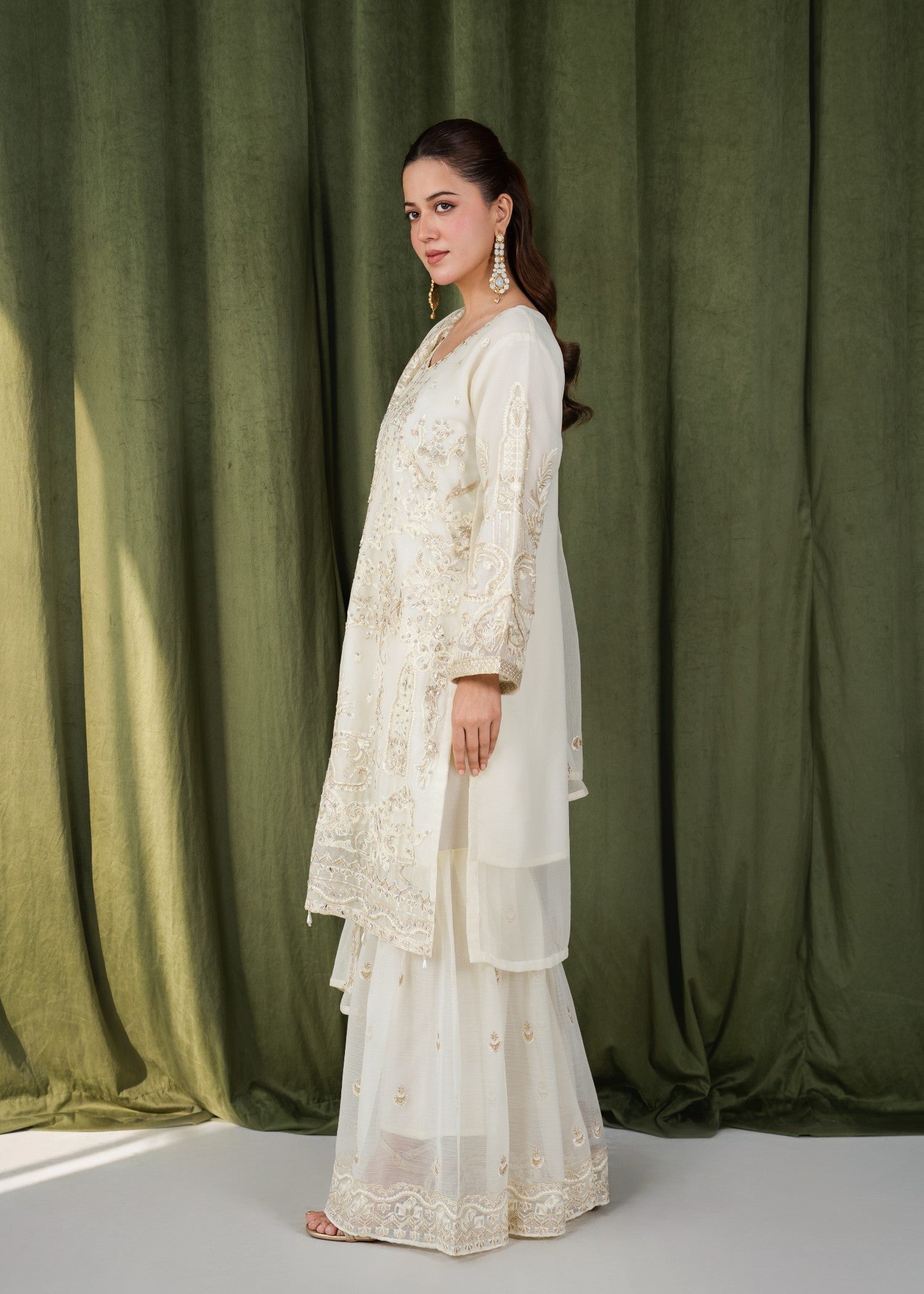 chiffon Gharara in Off-white