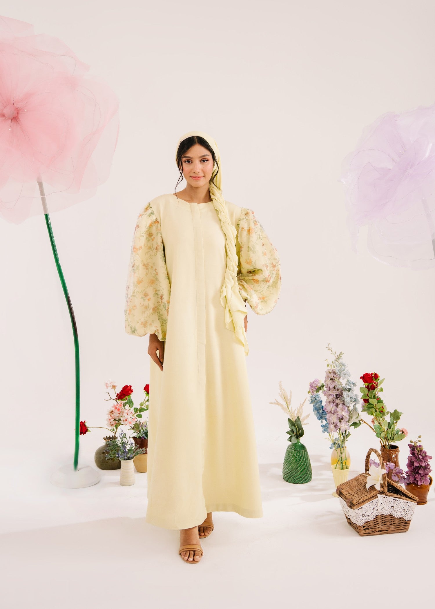 georgette Abaya in Lemon chiffon