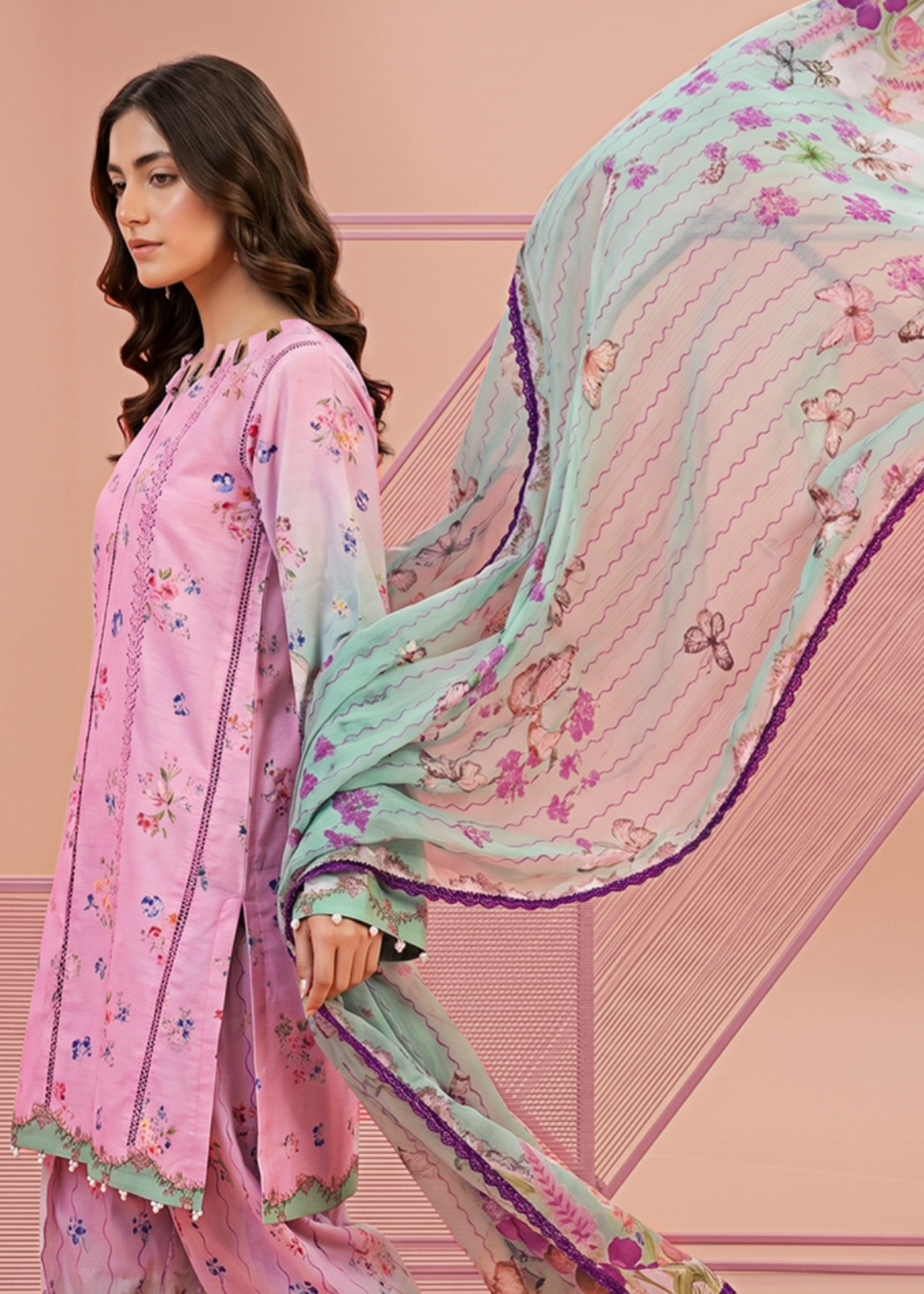 lawn Unstitched in Blush pink, cotton candy pink