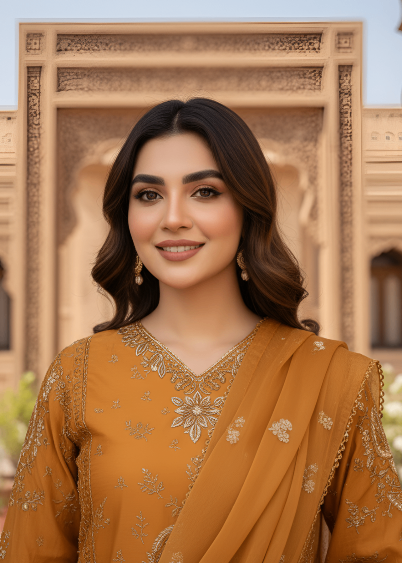 chiffon Kurta Set in Golden orange