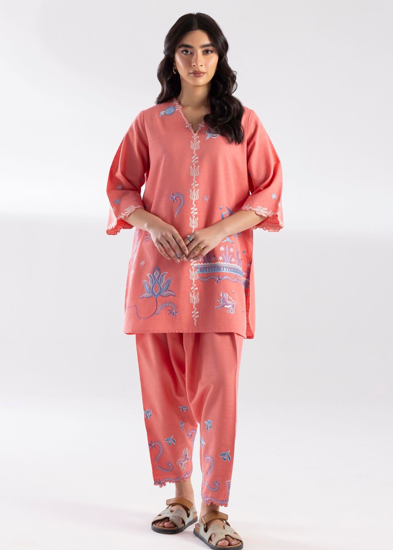 khaddar Co Ord Sets in Coral pink