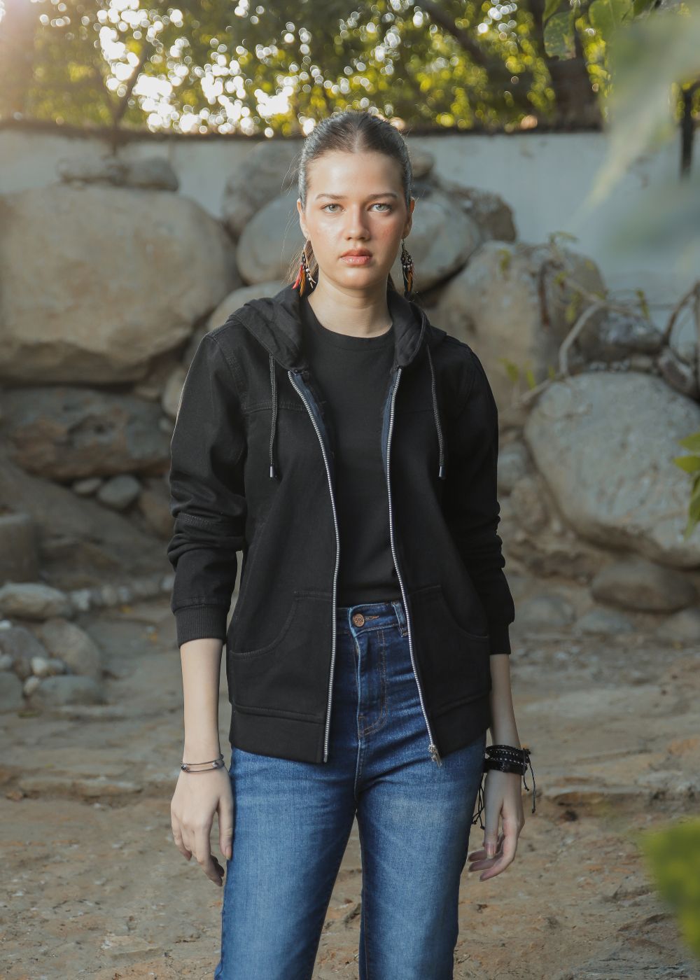 denim Hoodie in Black