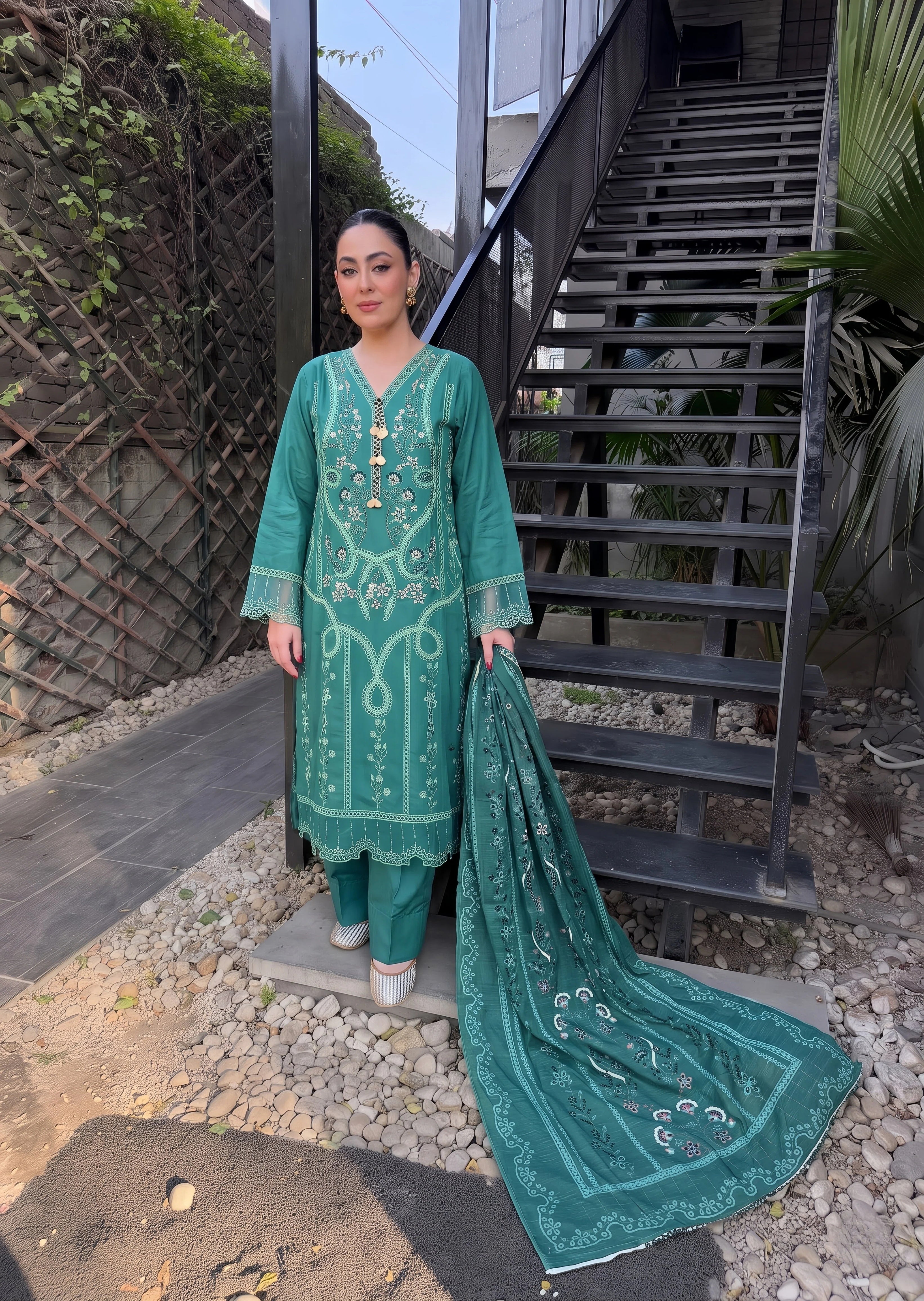 cotton linen Kurta Set in Sea green