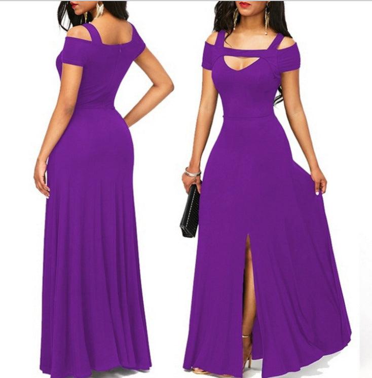 V-neck off-the-shoulder split long skirt