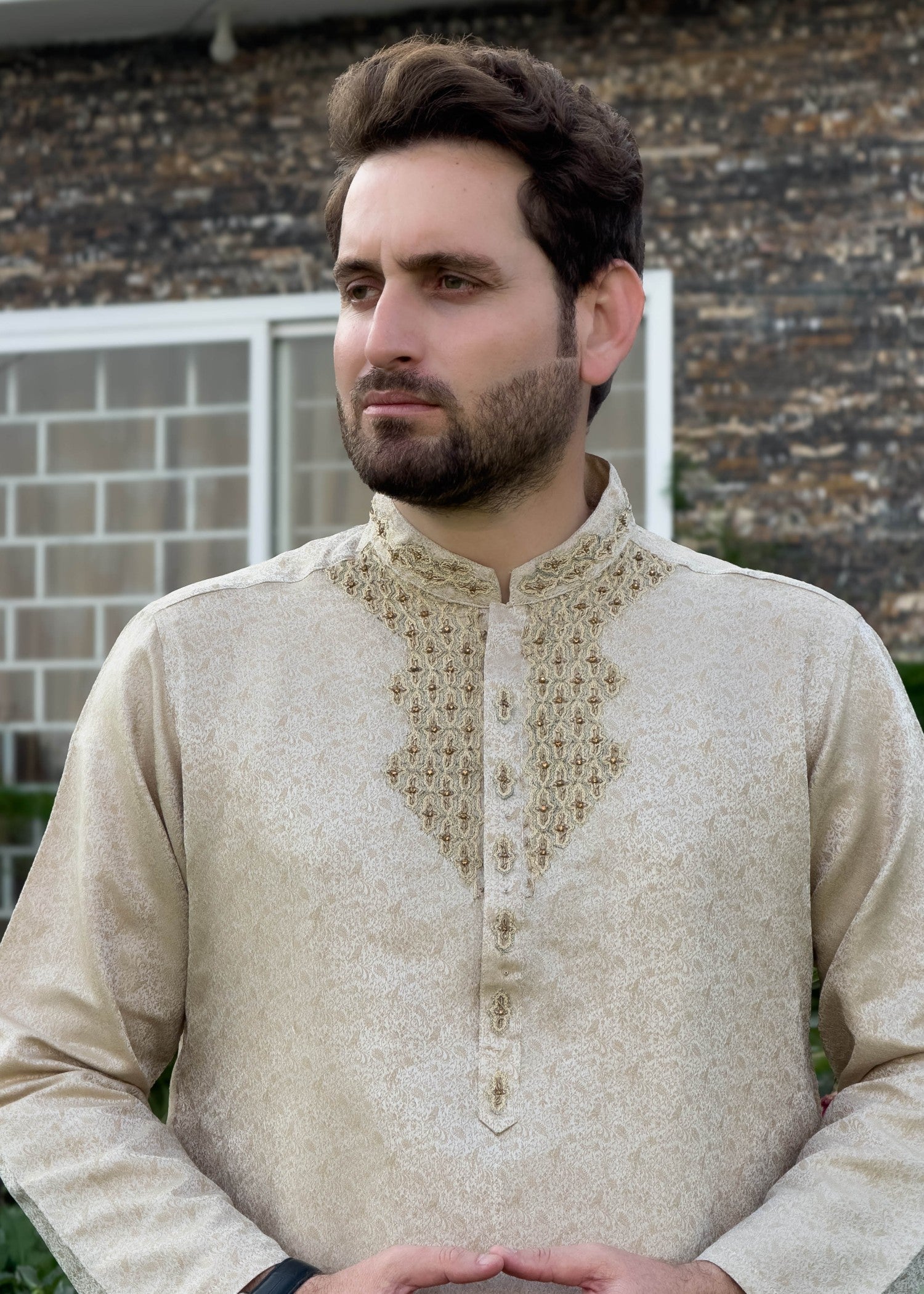 traditional jamawar Kurta in Tan brown