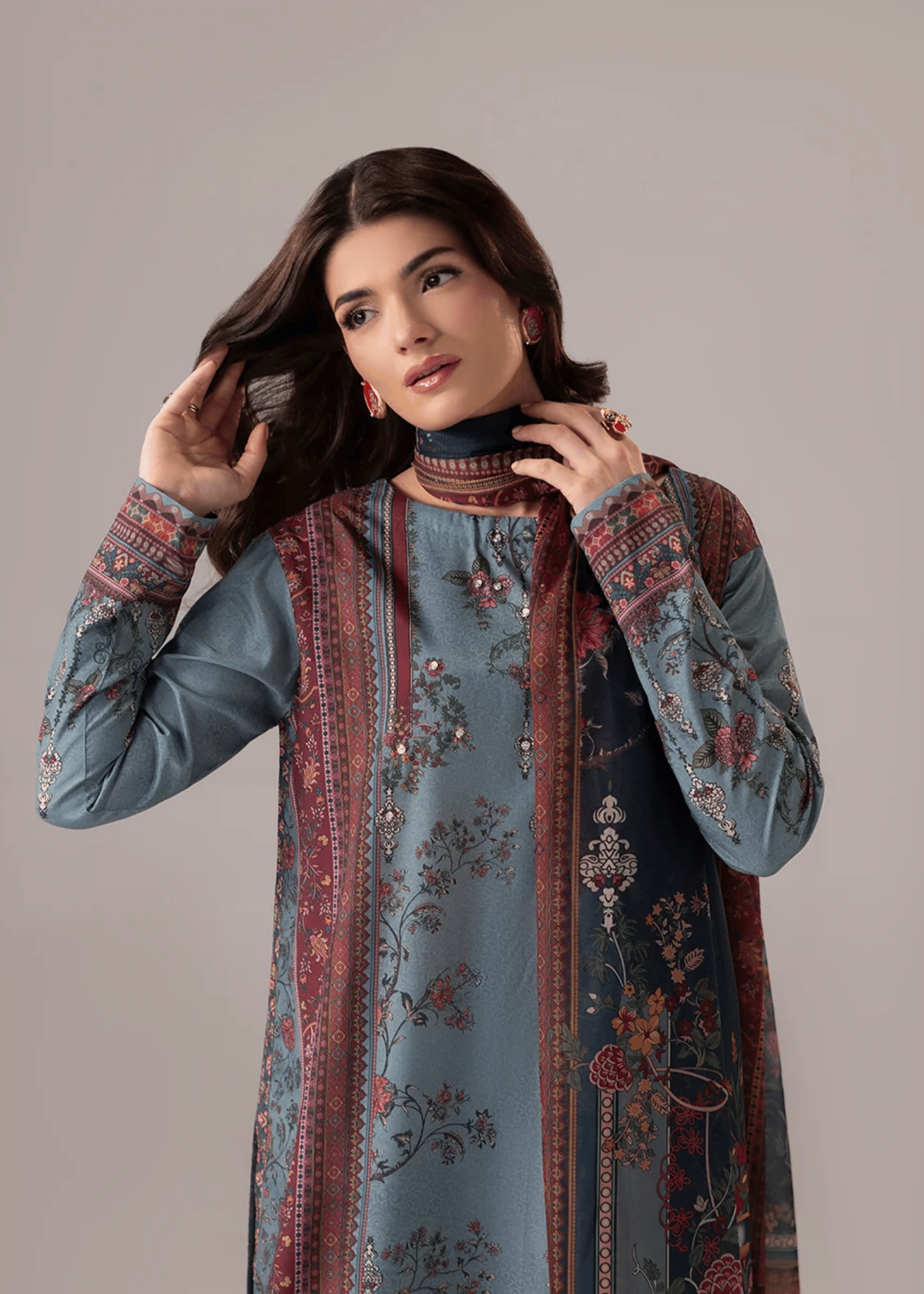 crepe silk Kurta Set in Shadow blue