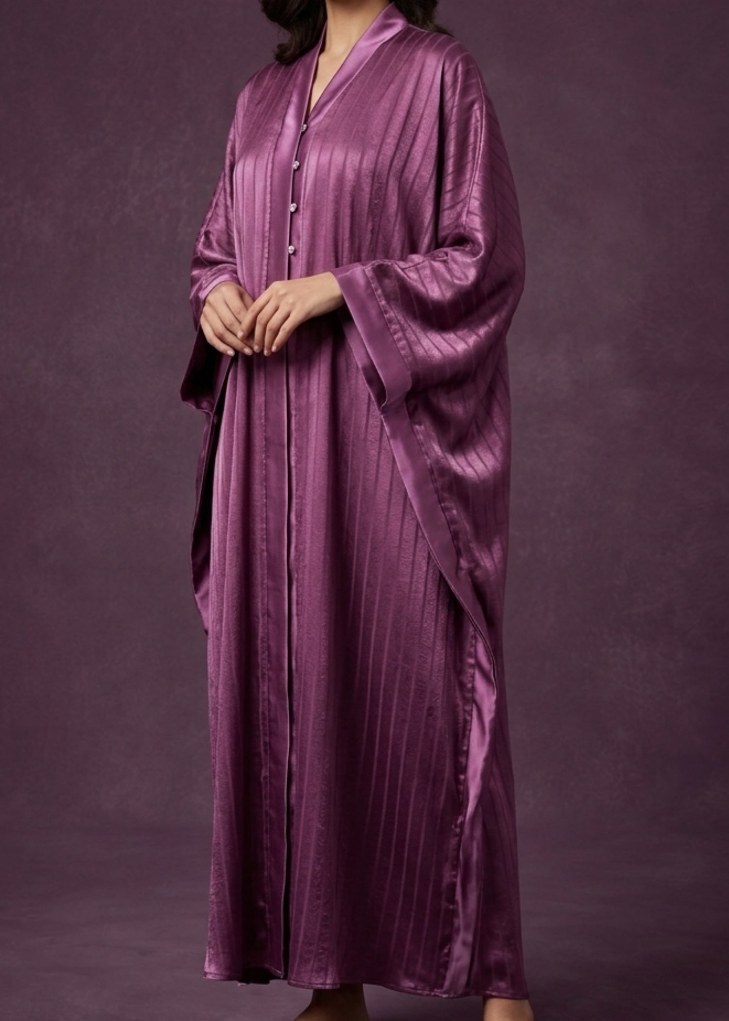 poly silk Abaya in Purple taupe