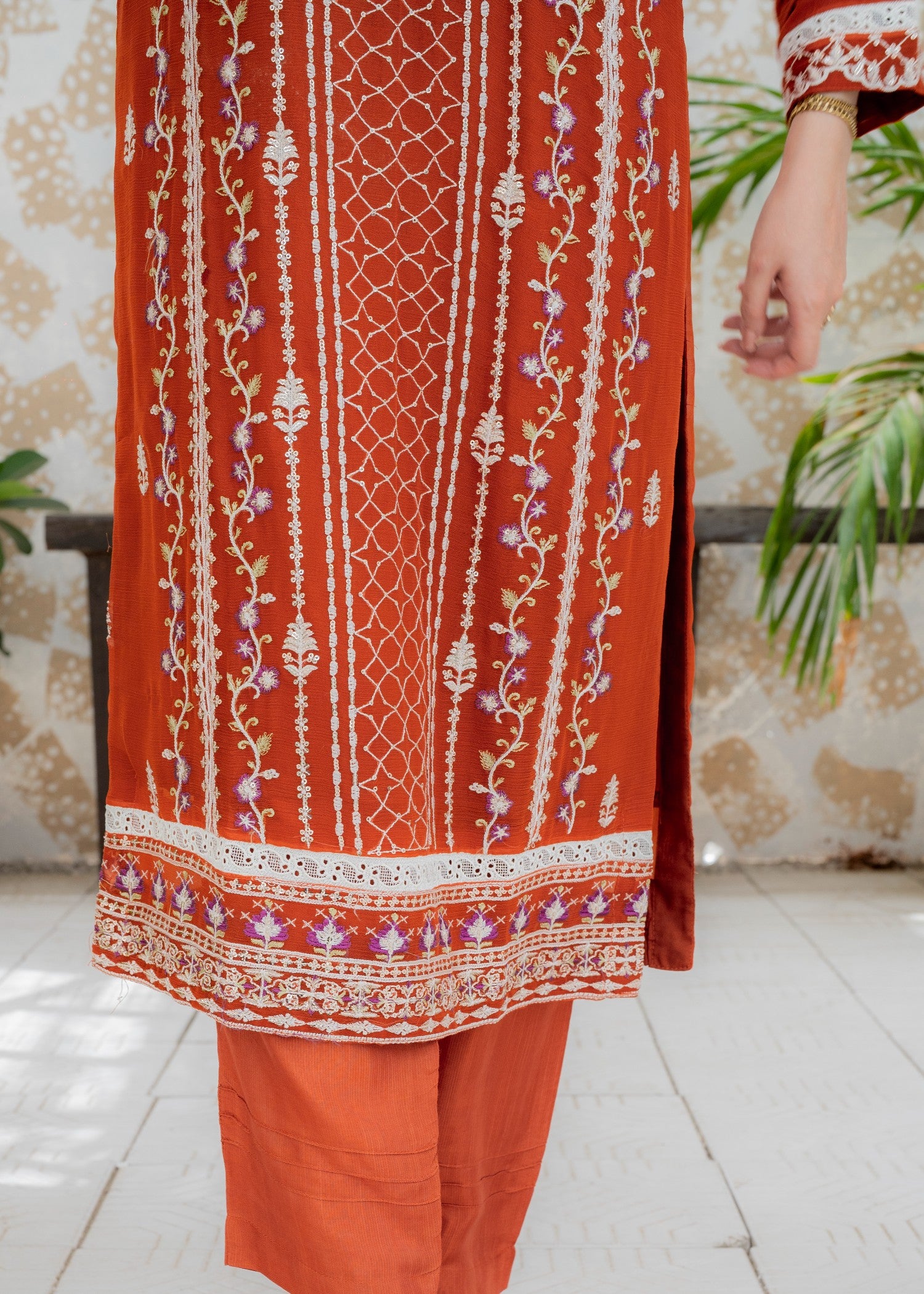 chiffon Kurta Set in Tangerine