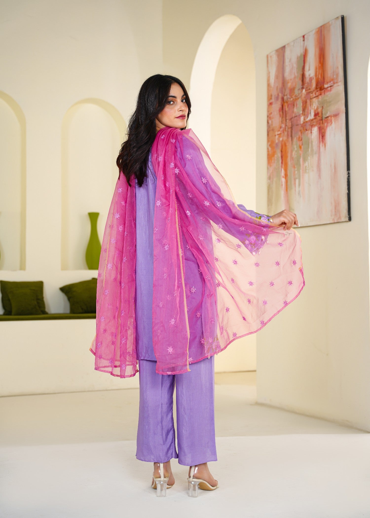 silk Kurta Set in Purple mountain majesty, purple pizzazz