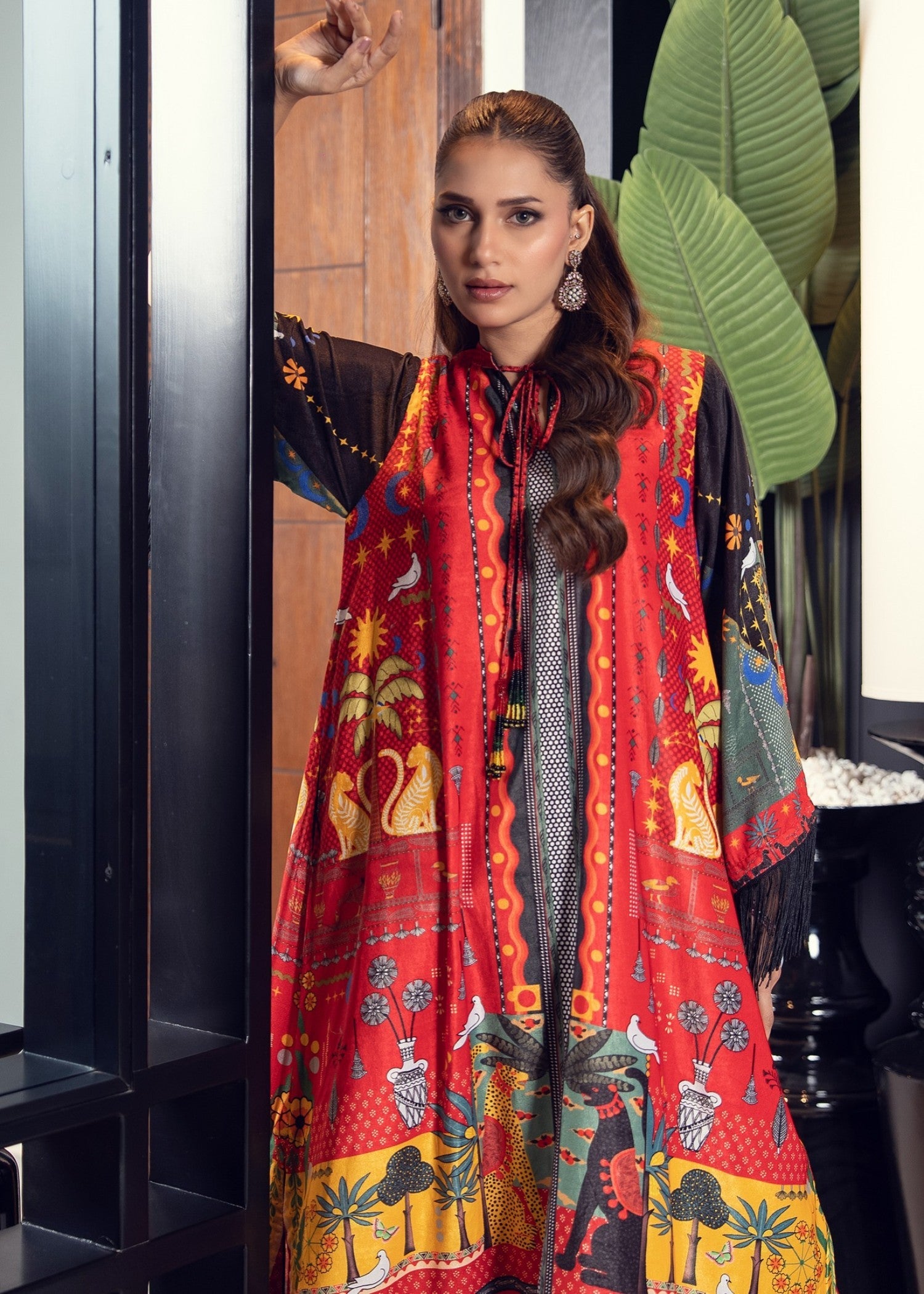 velvet Kaftan in Poppy red