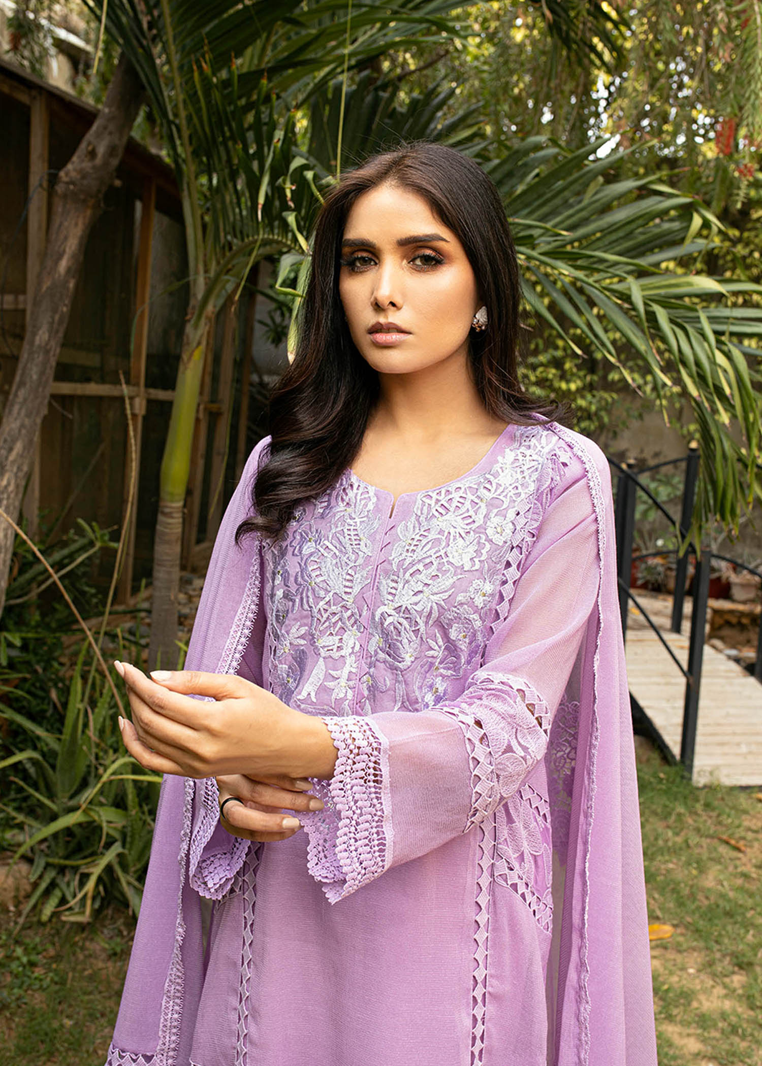 khaddi net Kurta Set in Lilac