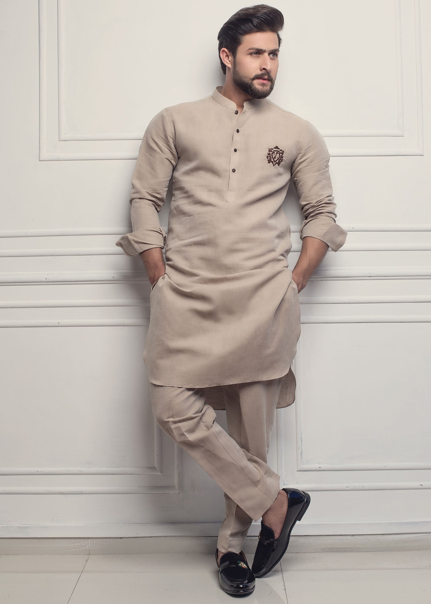 cotton linen Kurta Set in Beige