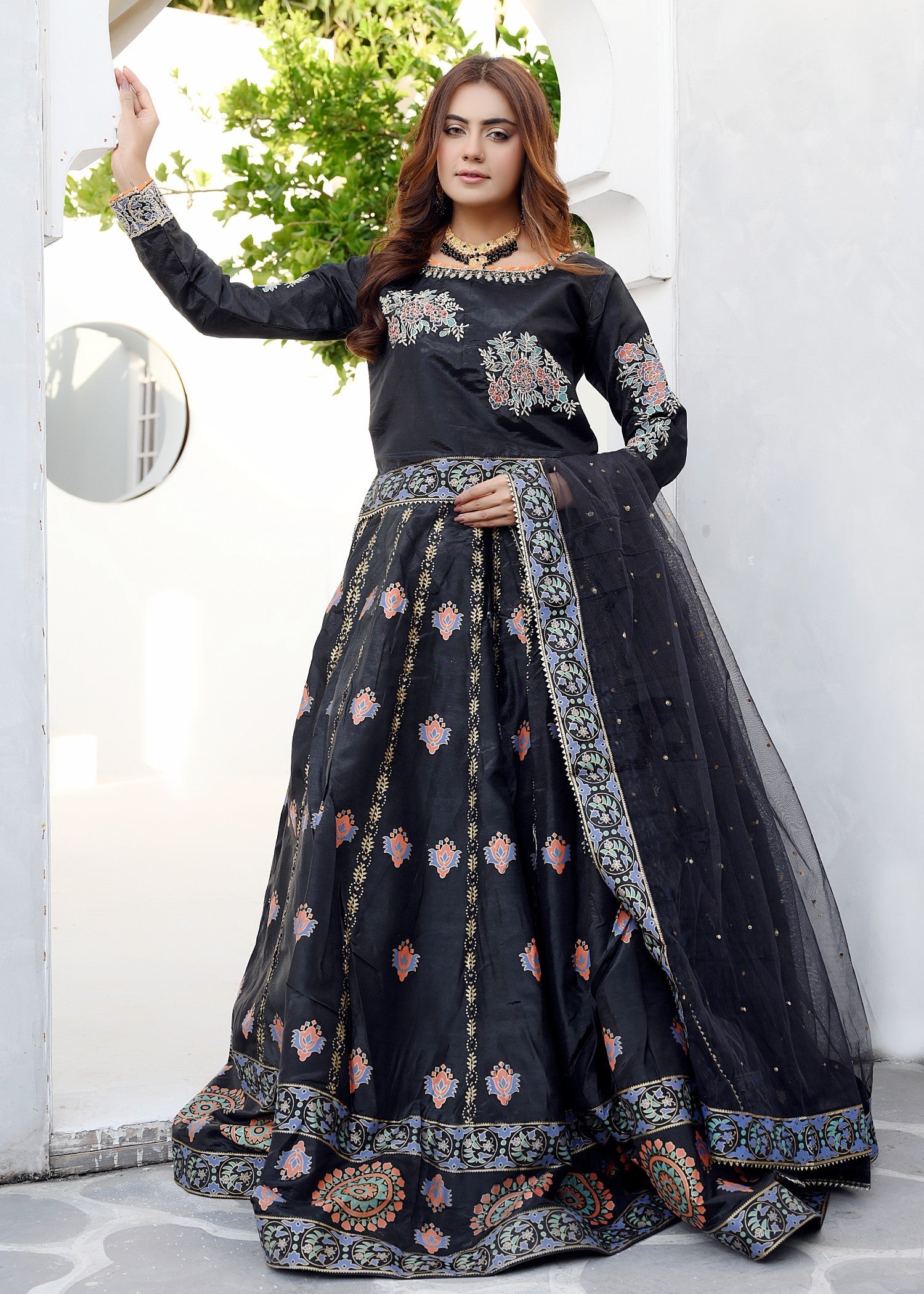 kattan silk Lehenga in Black