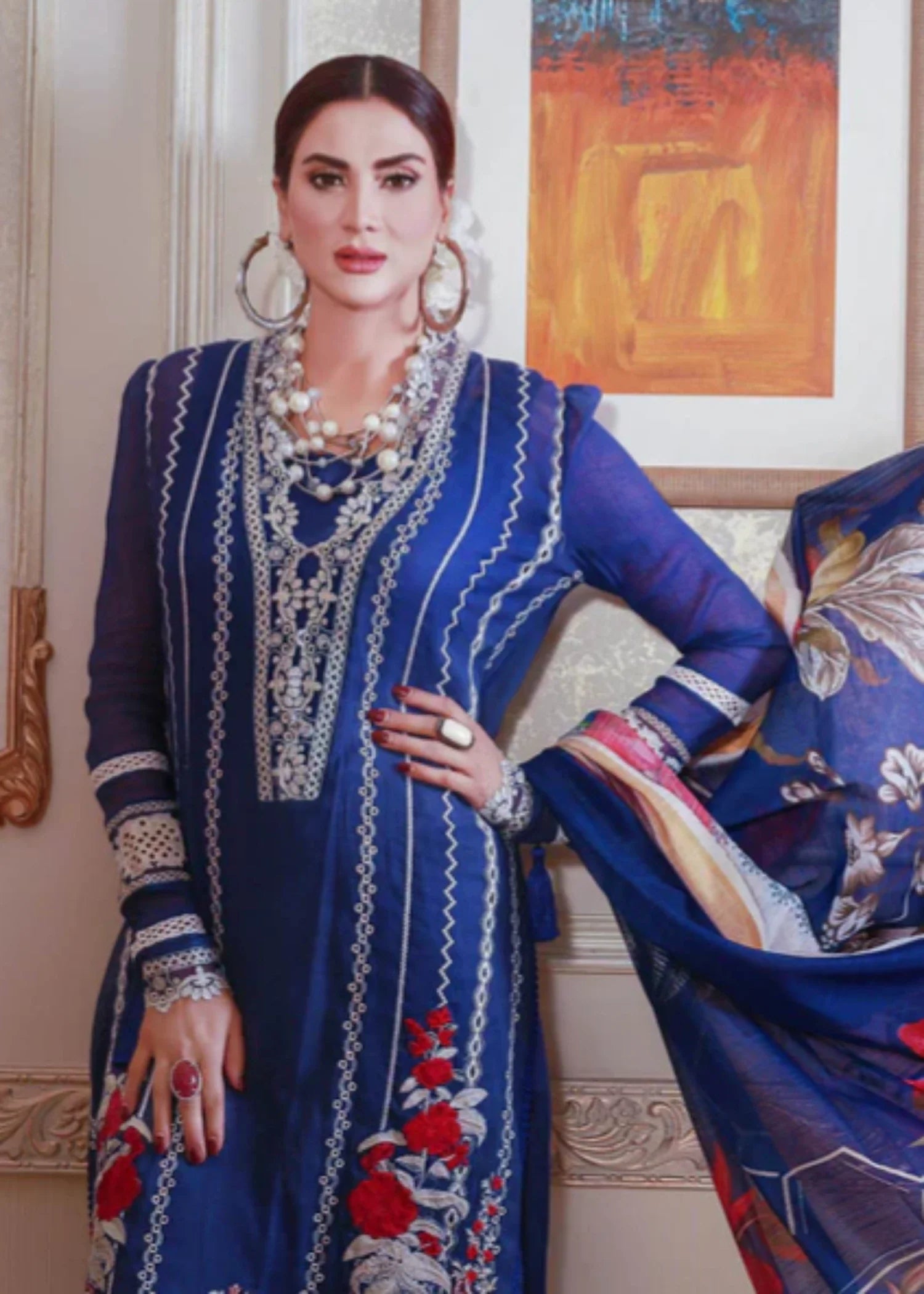 khaddi net Unstitched in Blue