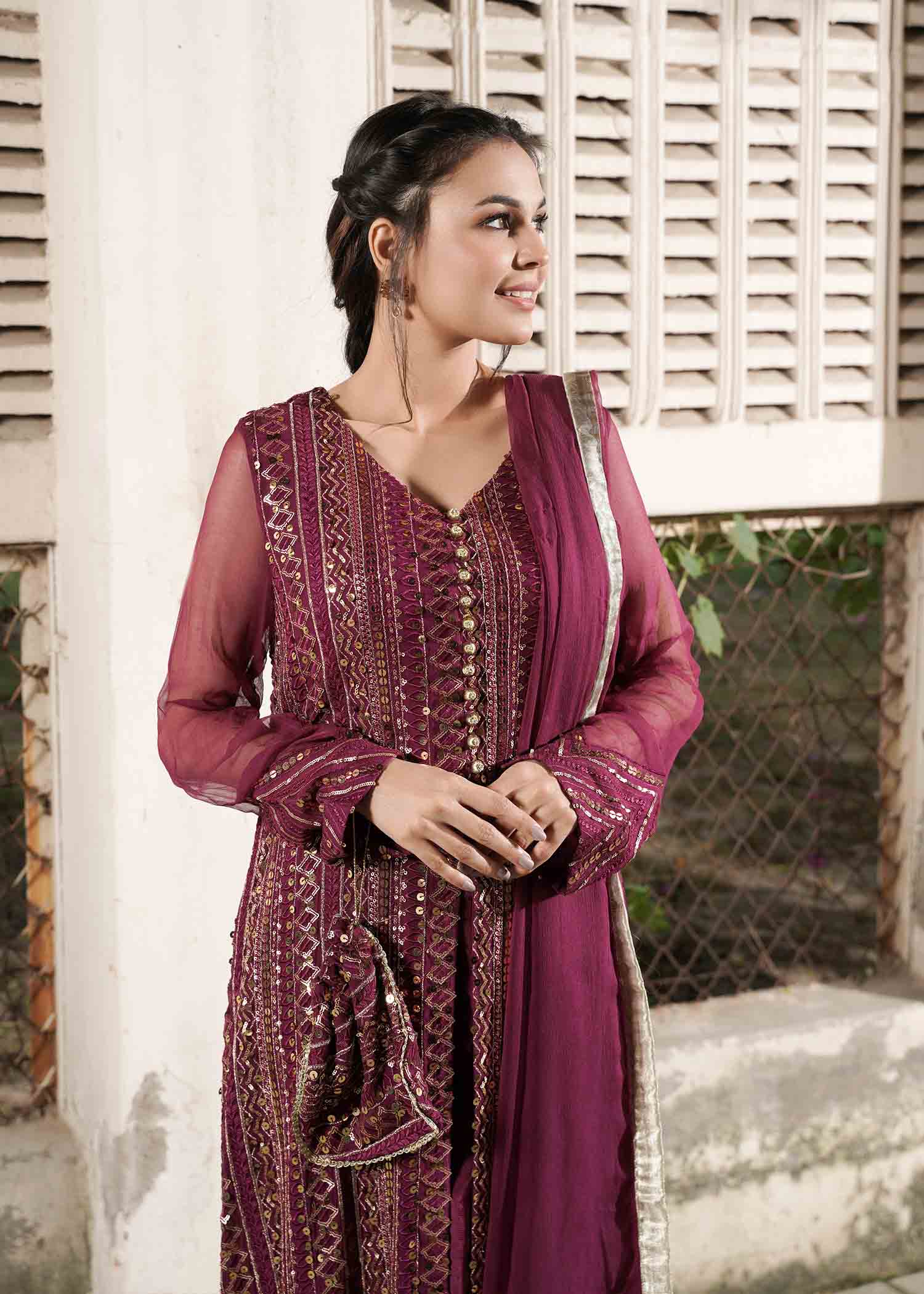 chiffon Gown in Plum