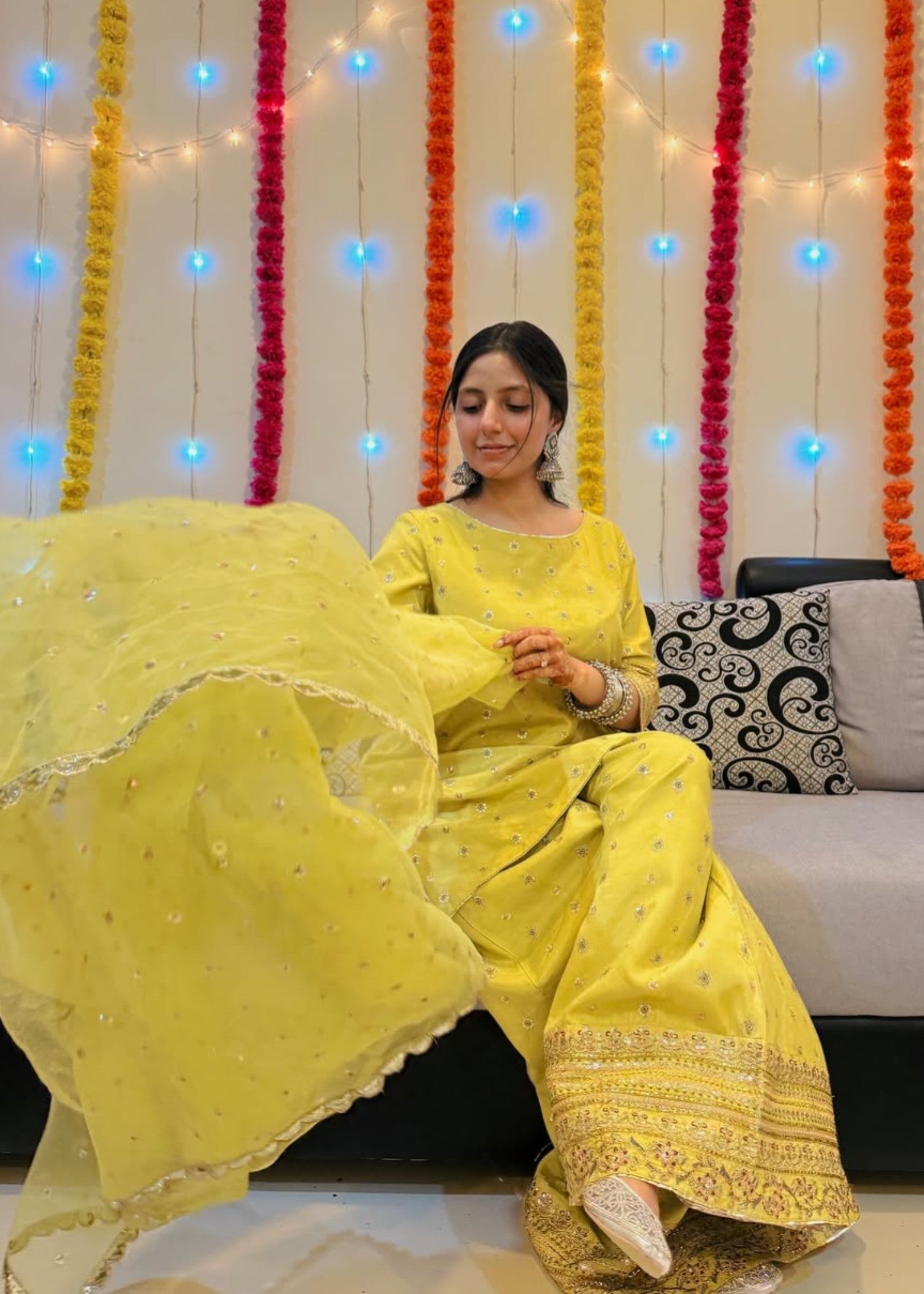 silk Kurta Set in Yellow