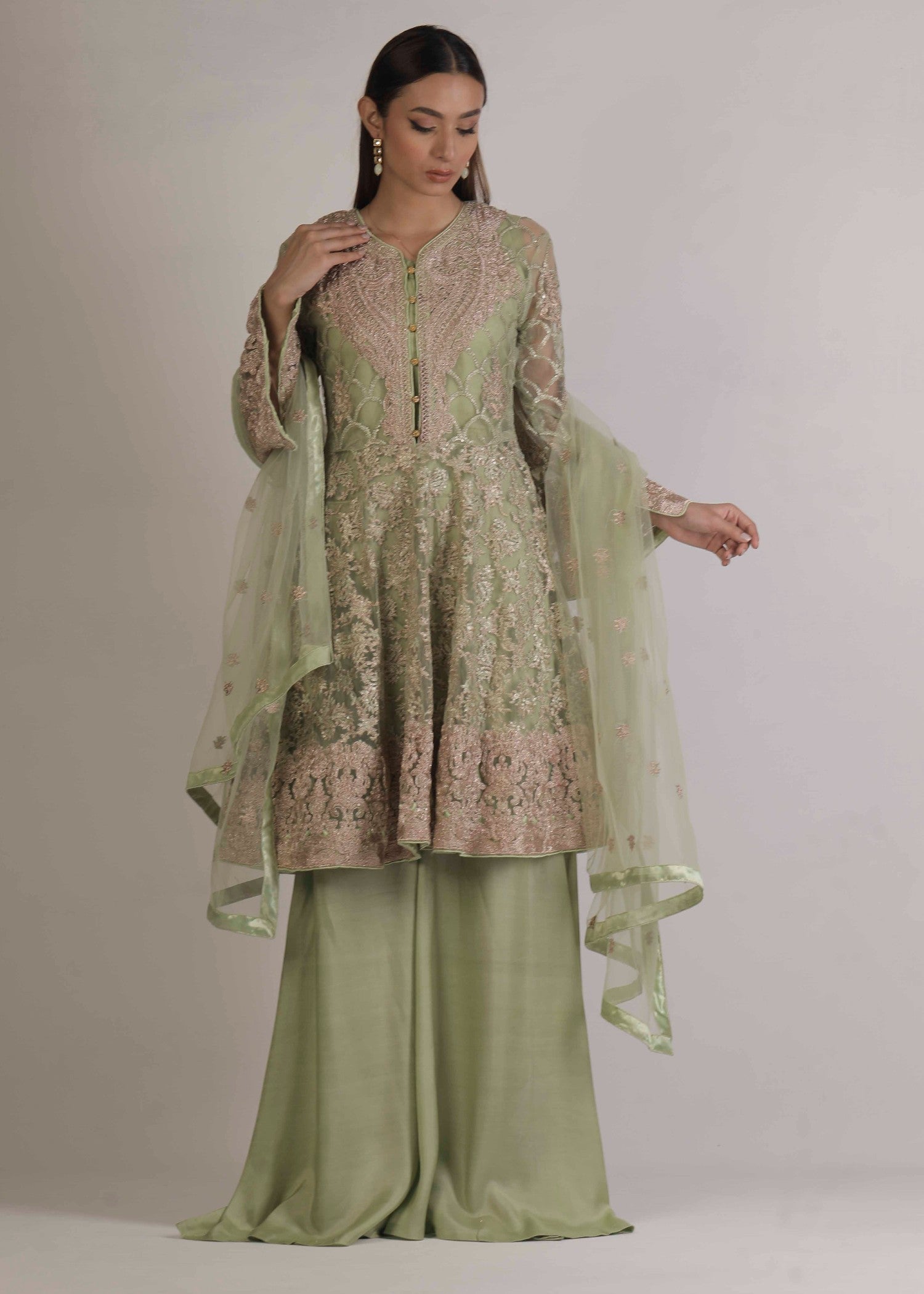 net Peplum in Pistachio green