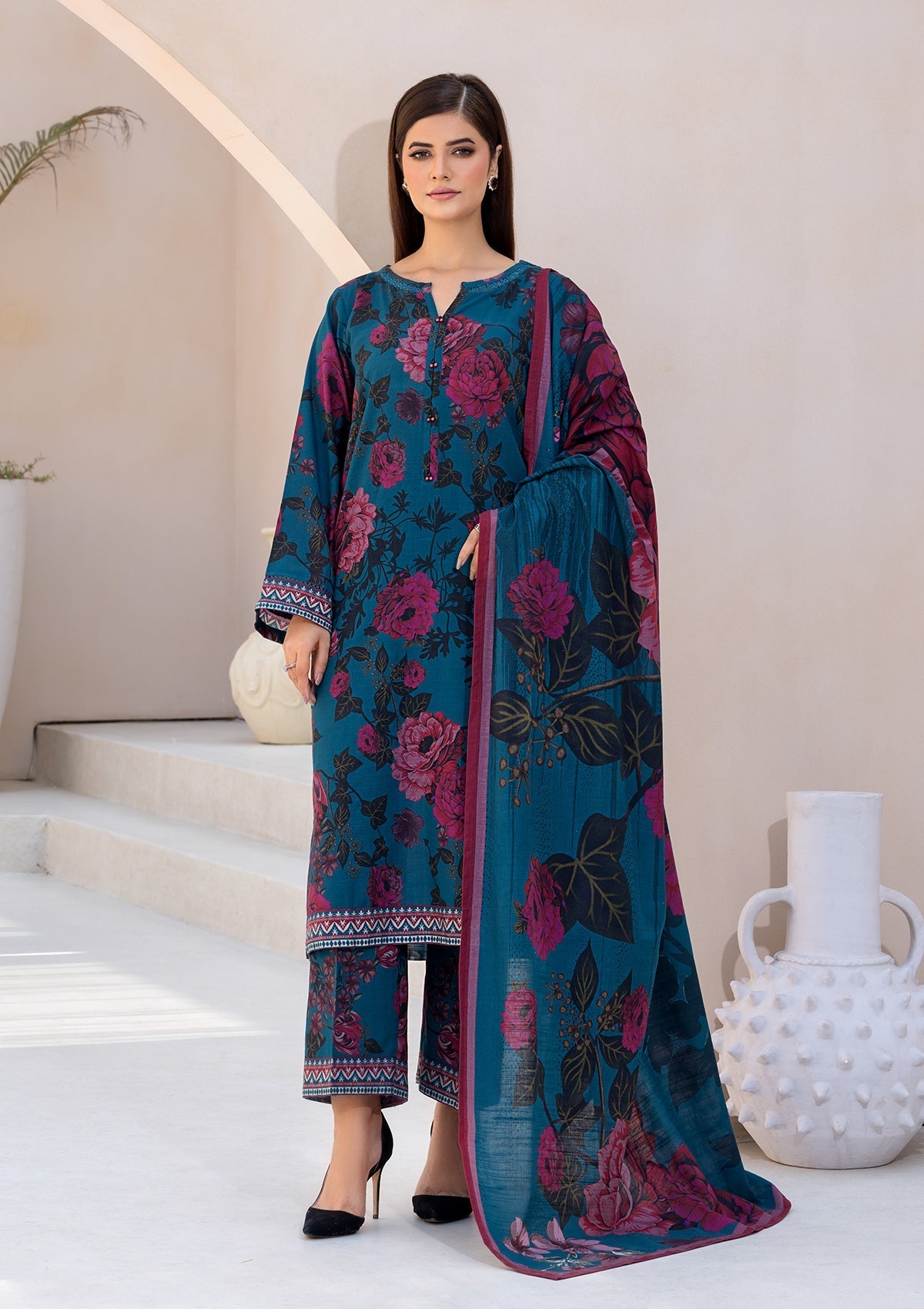 khaddar Kurta Set in Ocean blue