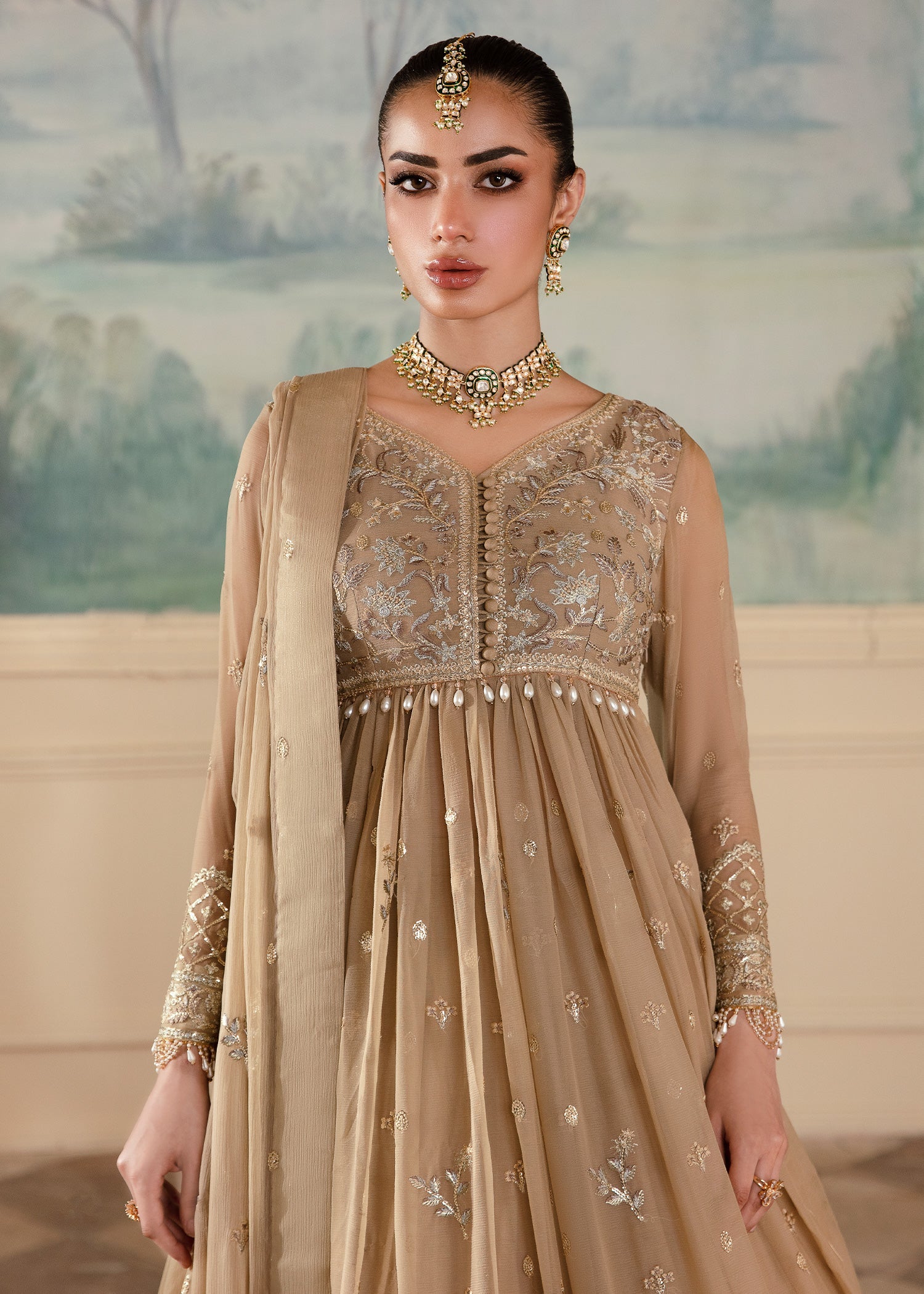 chiffon Unstitched in Beige