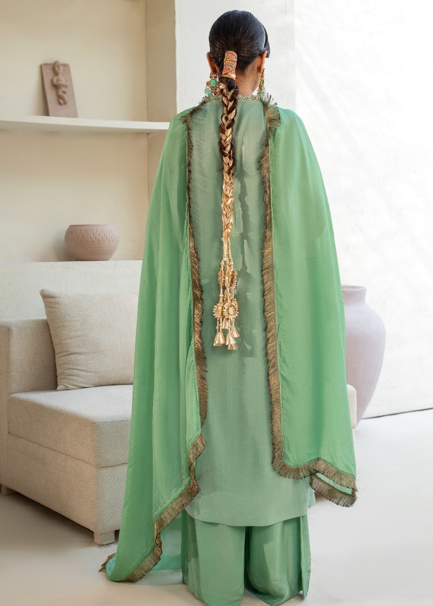 cotton silk Kurta Set in Pistachio green