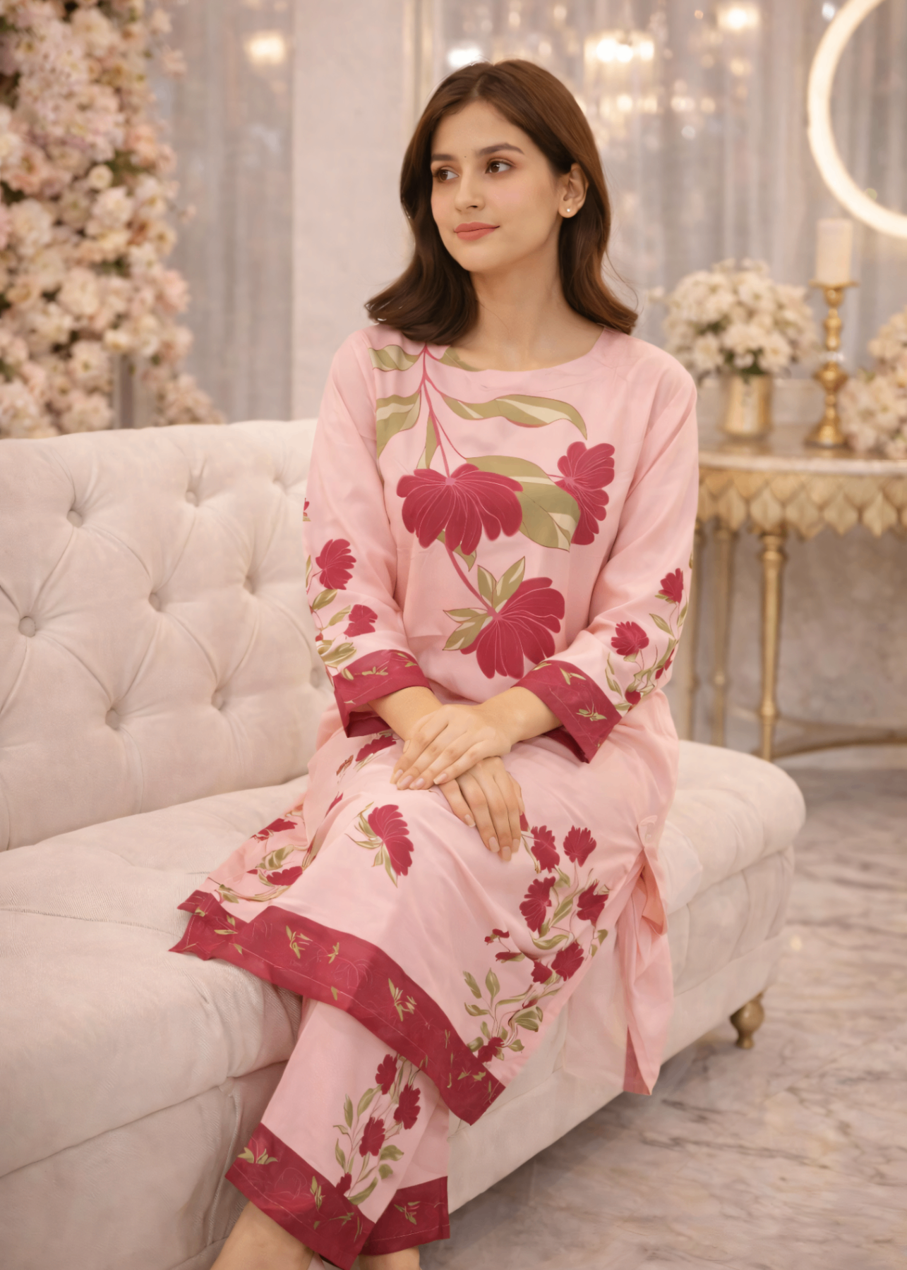 crepe Co Ord Sets in Pastel pink