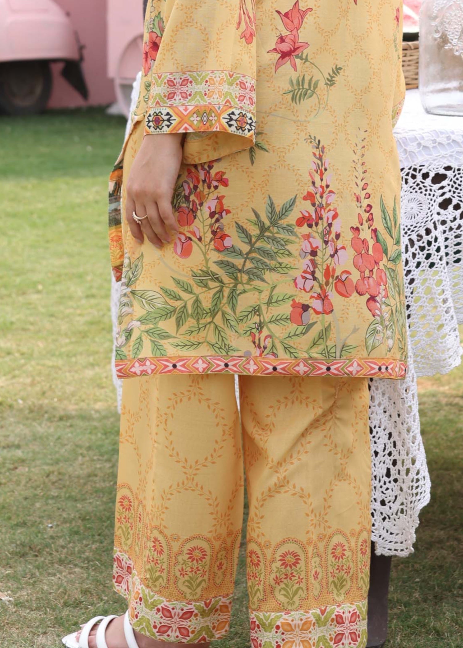 poly lawn Co Ord Sets in Mari gold