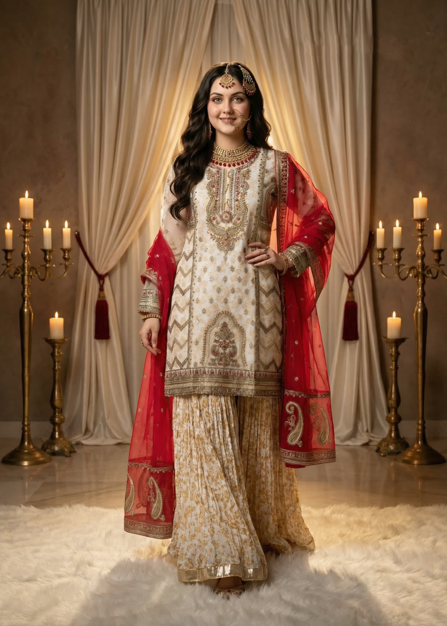 organza Sharara in White, gold