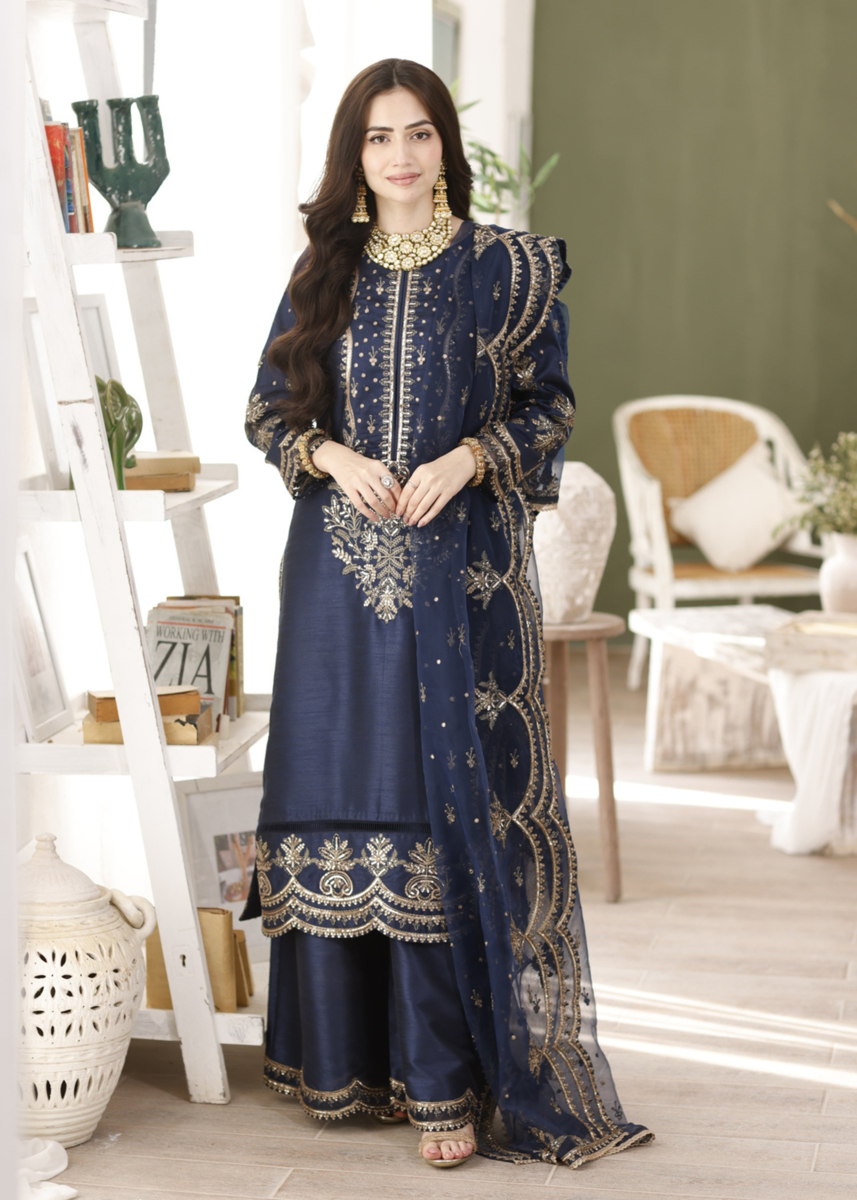 raw silk Kurta Set in Navy blue