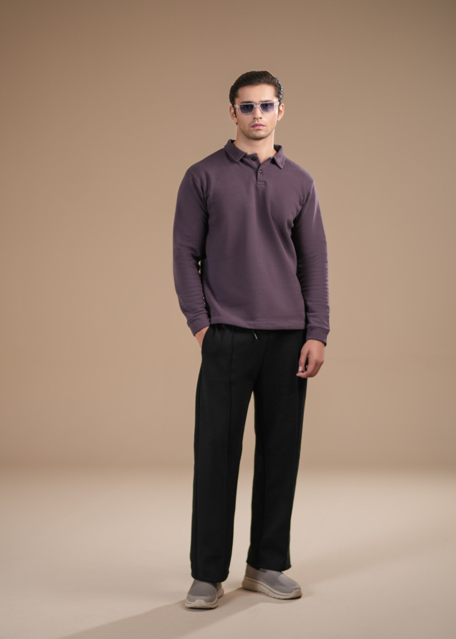 fleece Polo Shirt in Purple by Muraqsh West