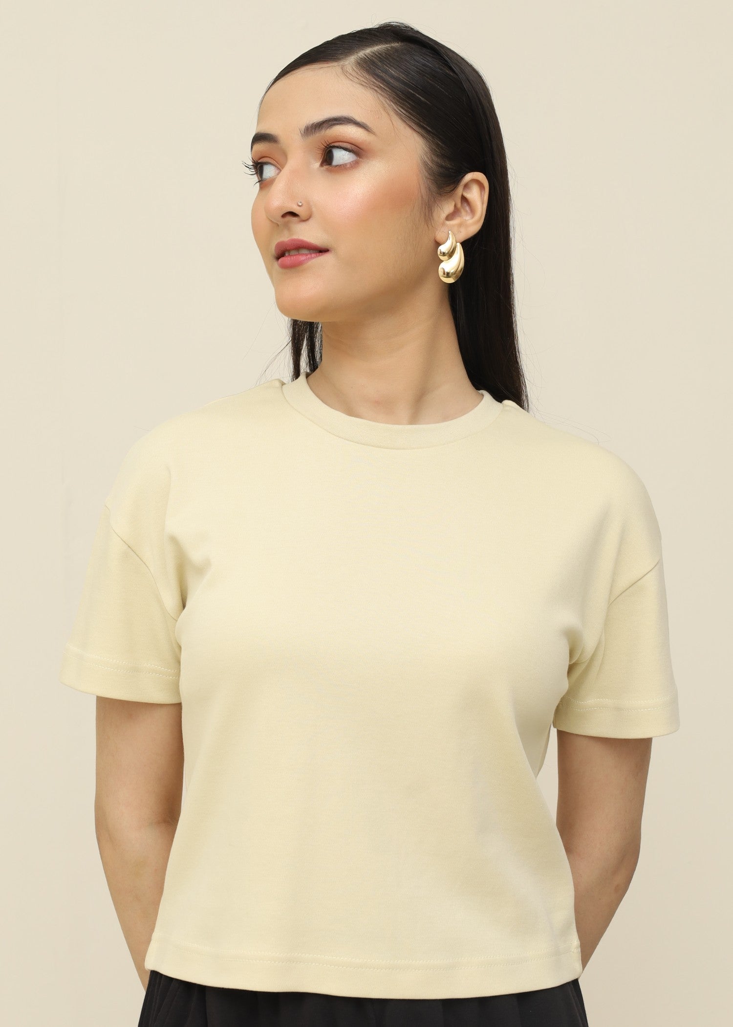 interlock knit T Shirt in Beige