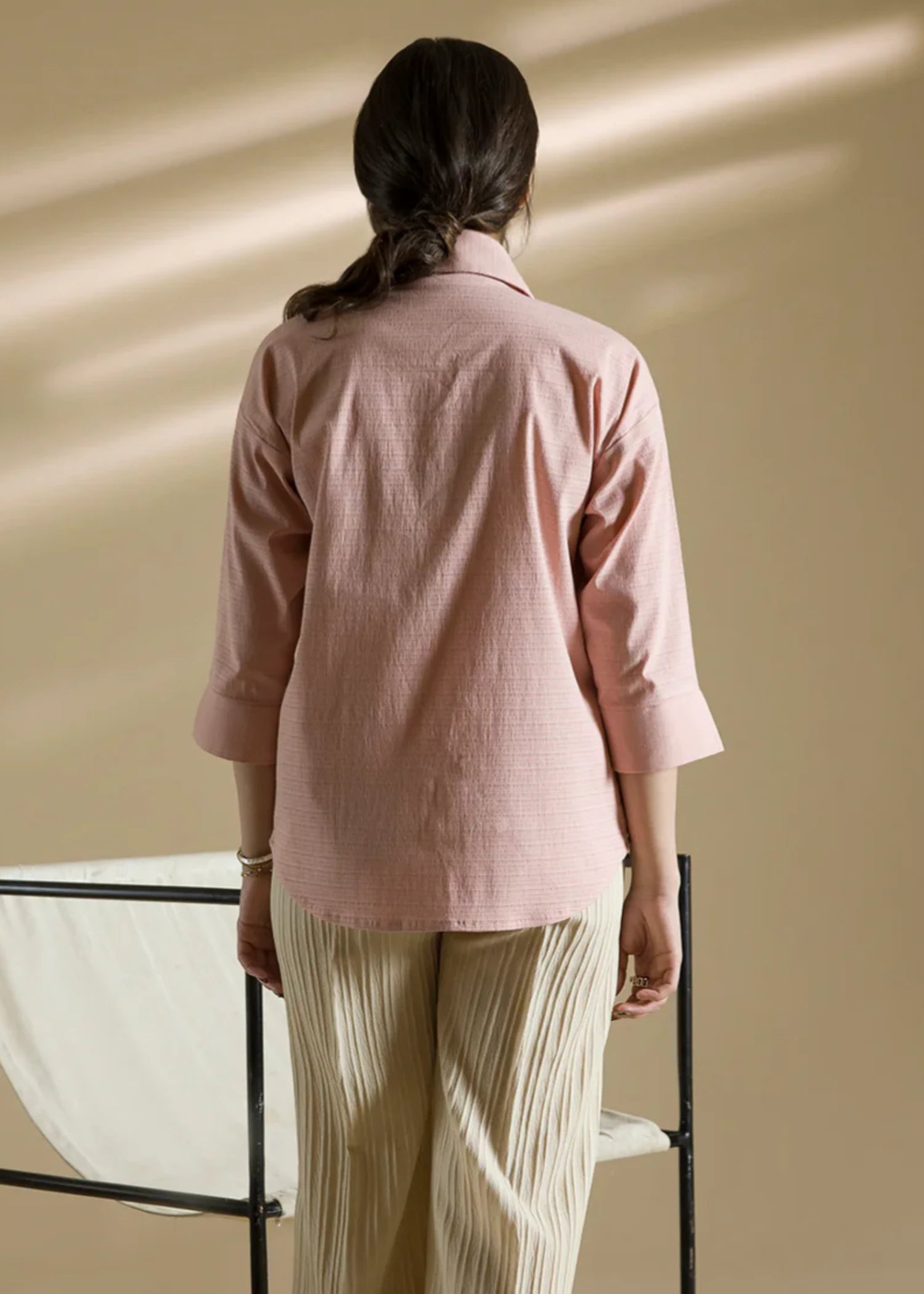 ribbed lawn Formal Shirt in Pink